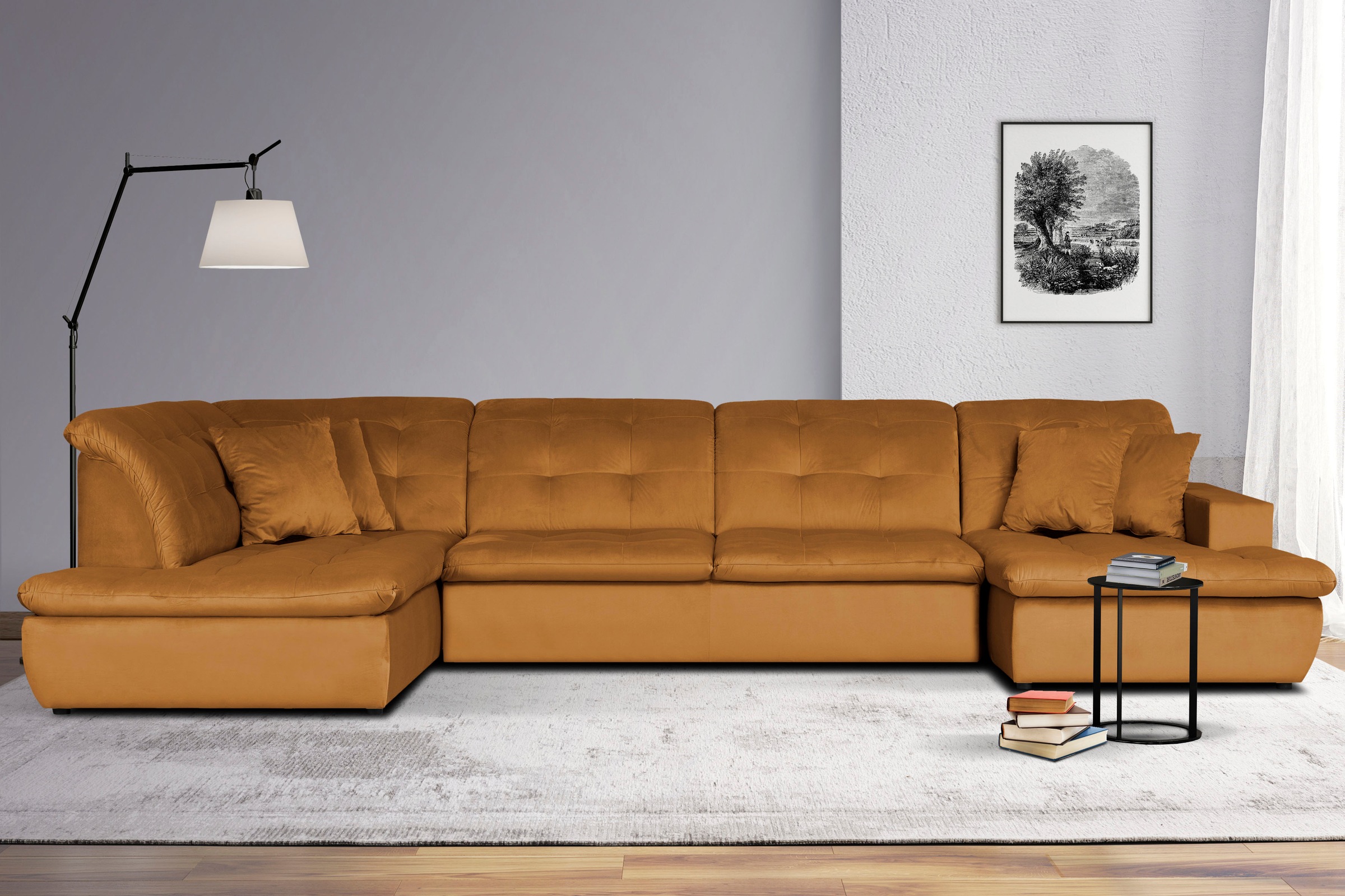 Home affaire Wohnlandschaft »BRISBANE NEU U-Form« mit feiner Steppung, Matten-Optik, incl. Zierkissen