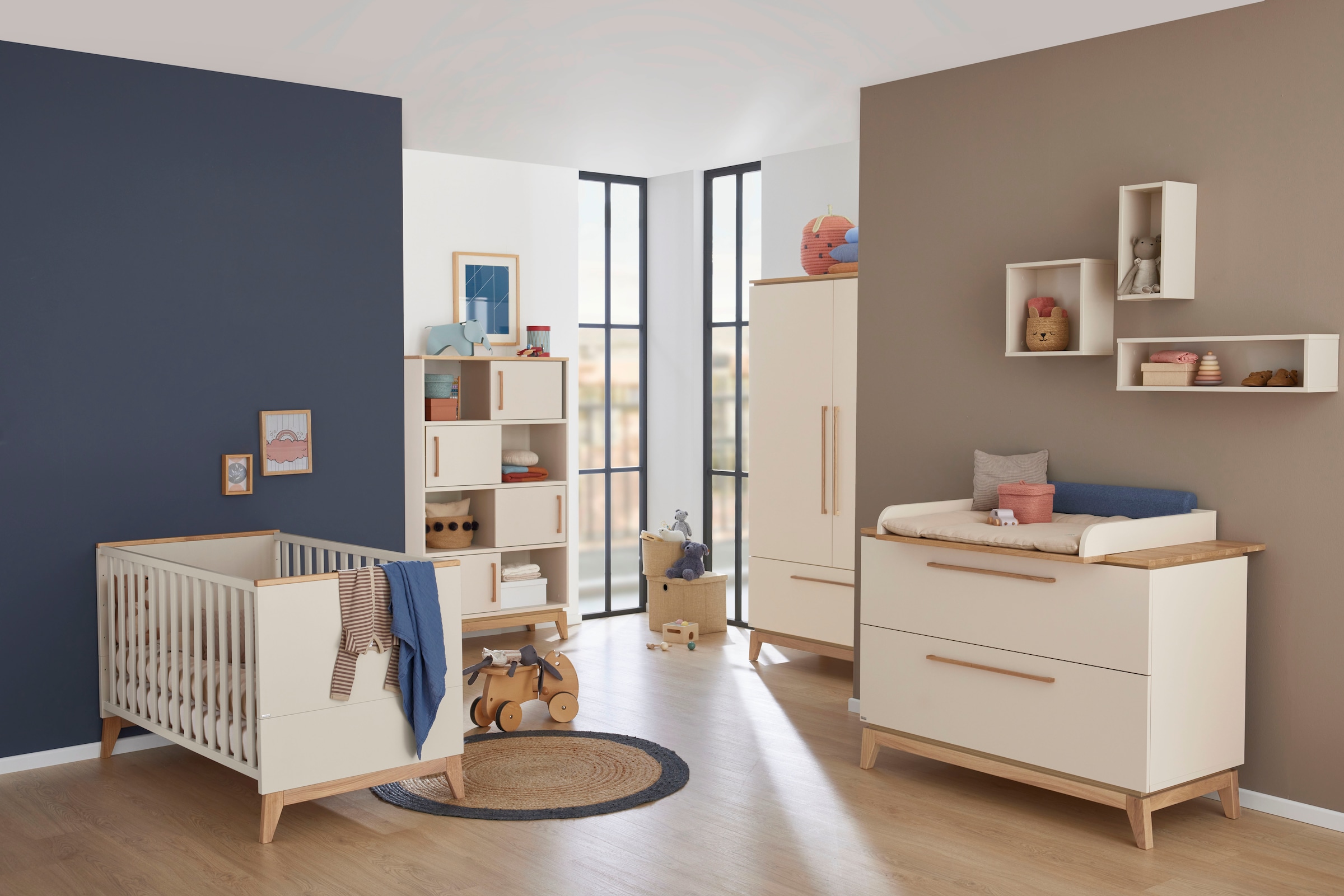 PAIDI Wickelkommode »STIENE in Beige mit Eiche Massivholz, inkl. Wickelaufsatz, Spar-Set« bis 50 kg 2 Schubladen mit Soft-Close, 123 cm Breite, hochwertiger Wickeltisch 123 cm