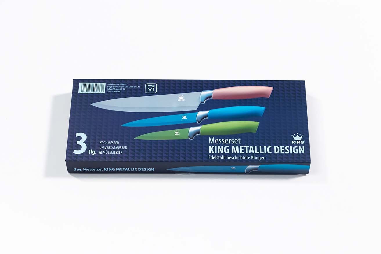 KING Messer-Set »AROMI Metallic«, (Set, 3 tlg.), inklusive 3tlg. Schüssel-Set