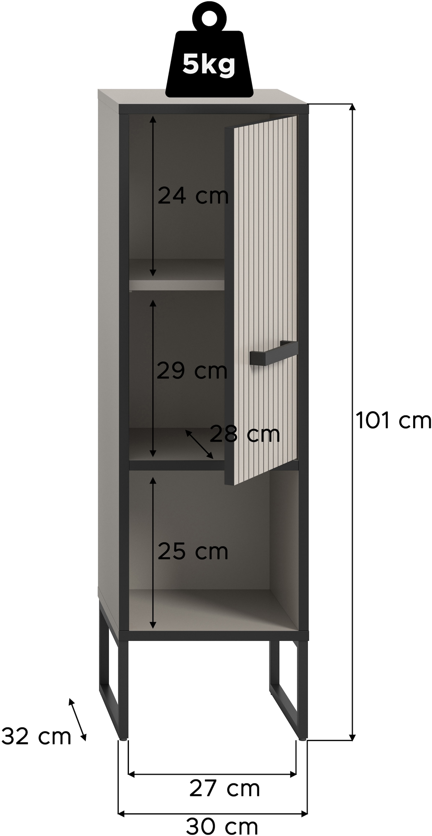 welltime Unterschrank »Locri, Höhe 101 cm, 1 Tür« 1 Stk. tlg. Türanschlag wechselbar, modernes Design, Badschrank, Bad