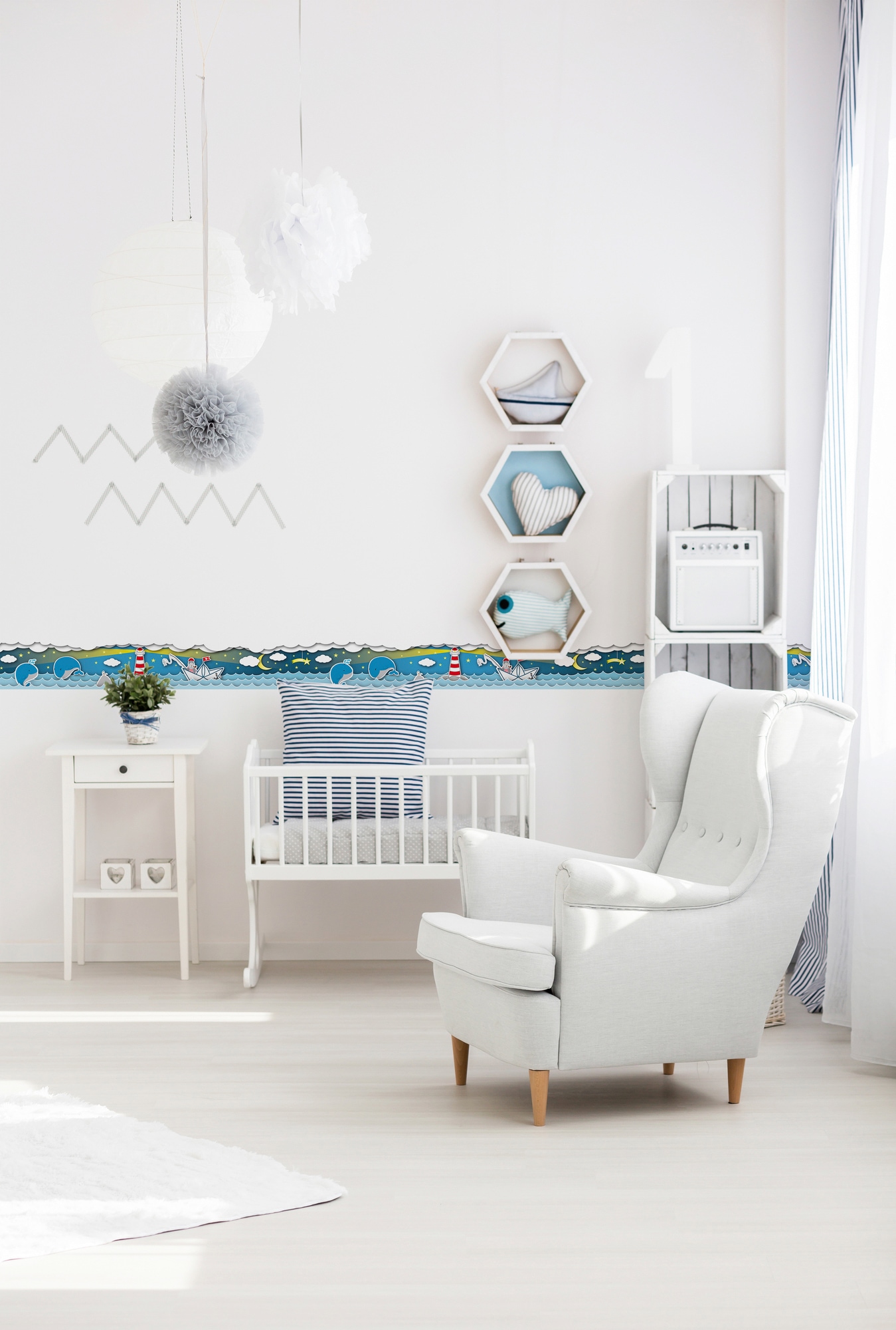 A.S. Création Bordüre »Fishing Captain«, Motiv-abstrakt-naturalistisch, Kindertapete Tapete für Baby- und Kinderzimme Borte Design Wandtapete