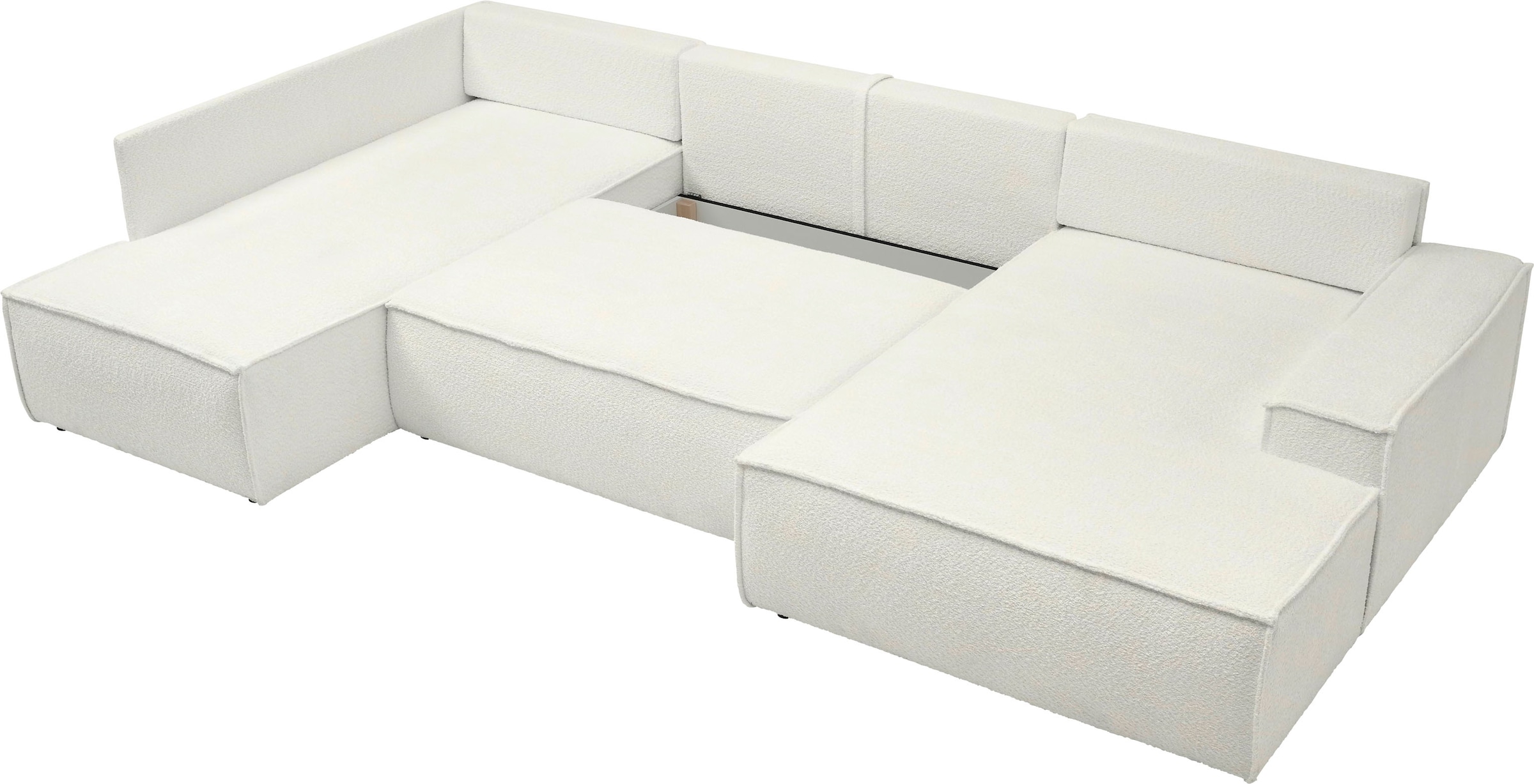 andas Wohnlandschaft »FINNLEY U-Form XXL 329 cm, Schlafsofa, Schlaffunktion m. Bettkasten«, (194/139 cm), Bouclé, Struktur und Cord