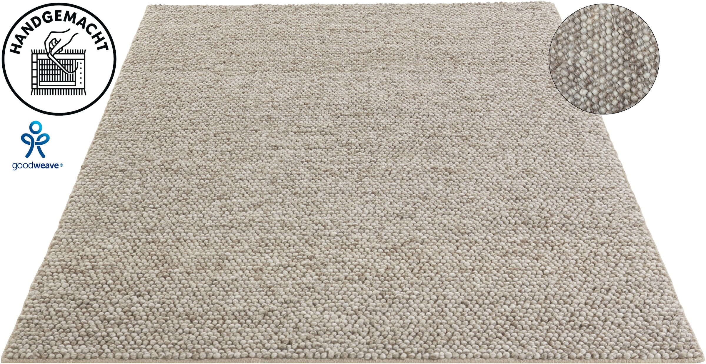 LeGer Home by Lena Gercke Wollteppich »Ainhoa, handgewebt, Wolle« rechteckig 12 mm Höhe einfarbig, Wolle, Teppich, Wohnzimmer, Schlafzimmer, Esszimmer