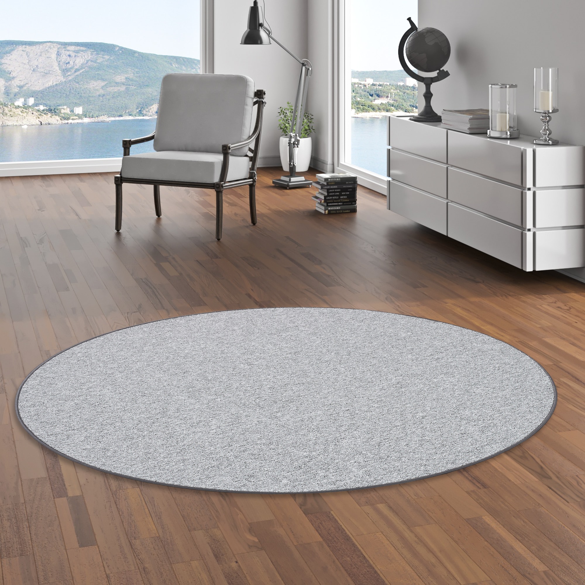 my home Teppich »Fortis«, rund, 5 mm Höhe, Uni Farben, Schlinge, gekettelt, strapazierfähig, Wohnzimmer