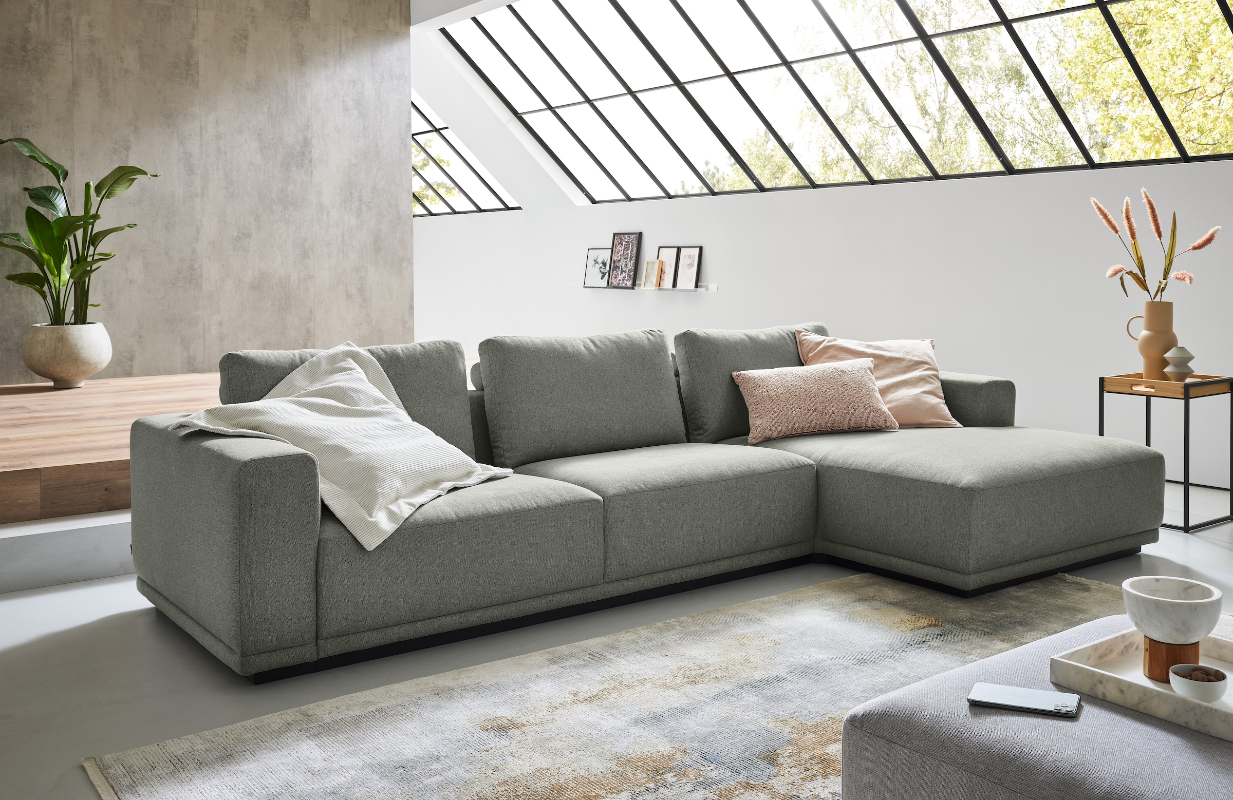 Musterring Ecksofa Anreihsofa links & Longchair rechts, mit Armlehnen, inkl. Rückenkissen