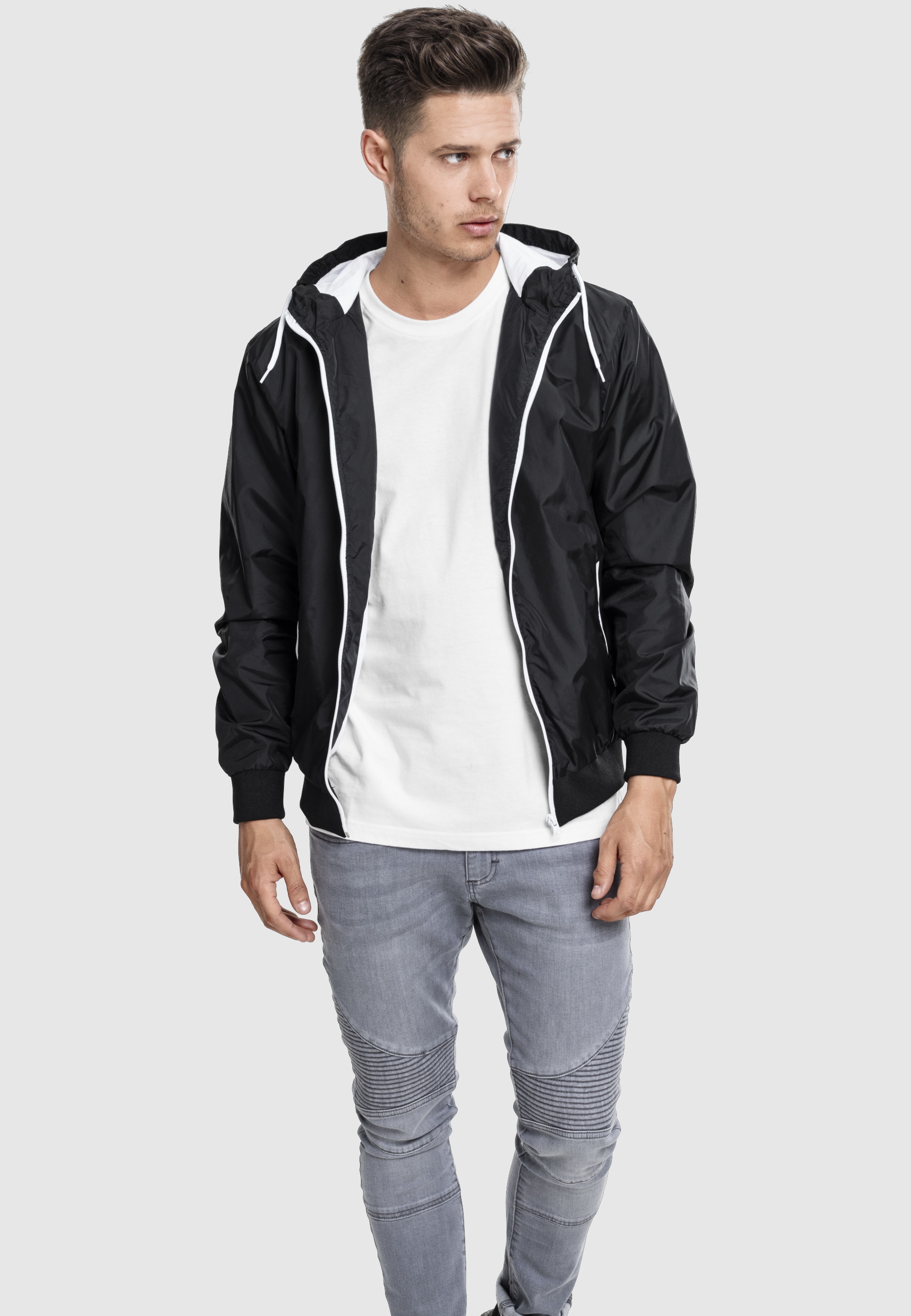 URBAN CLASSICS Windbreaker »Urban Classics Herren Contrast Windrunner« 1 Stk. tlg. mit Kapuze