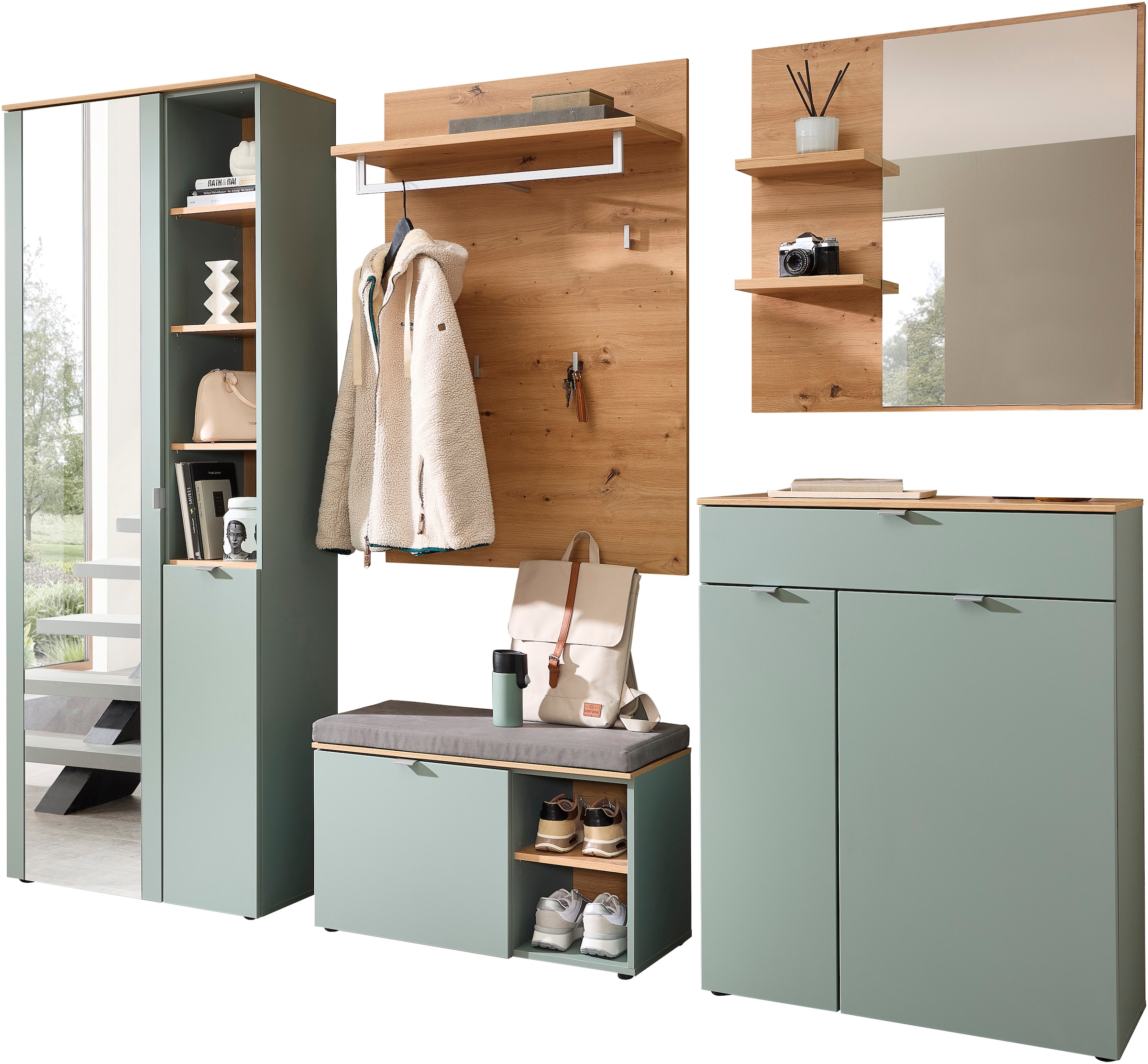 Innostyle Garderoben-Set »Bari Garderobenprogarmm, BxHxT 264x202x38 cm«, (Set, 5 St.), Besteht aus 5 Typen