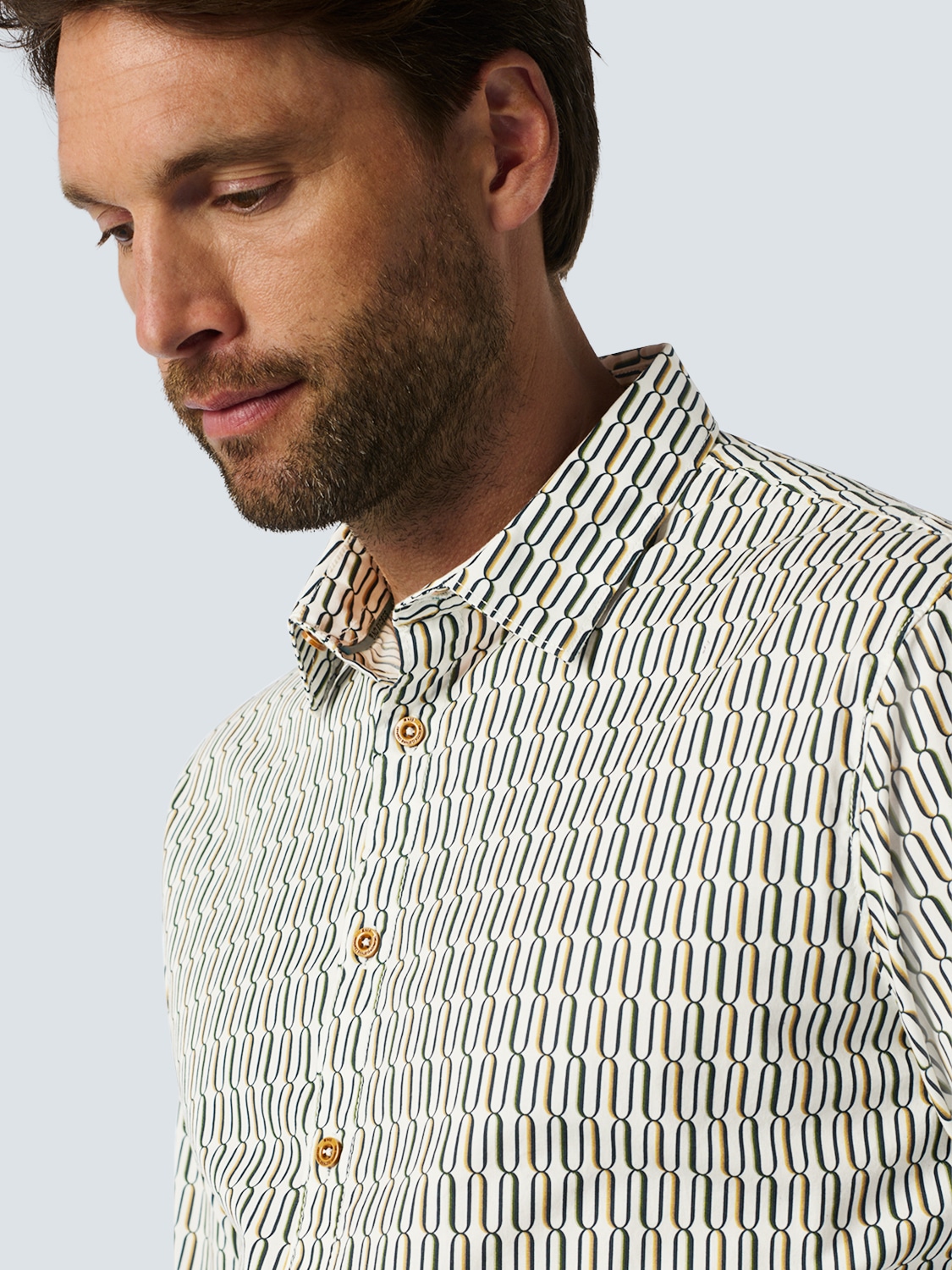 NO EXCESS Langarmhemd »No Excess Stilvolles Winterhemd mit dynamischem Allover-Muster«