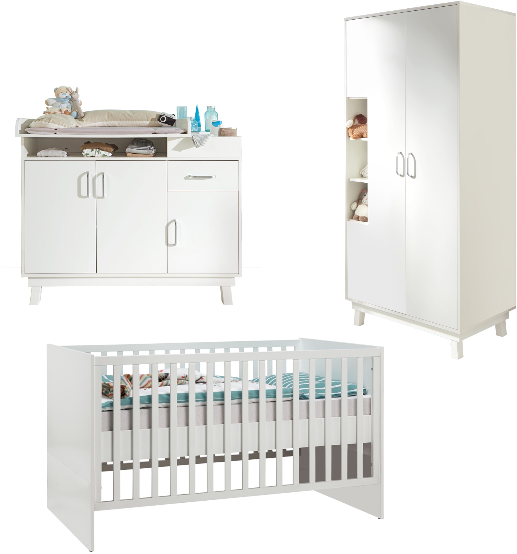 roba® Babyzimmer-Komplettset »Nordic, weiß«, (Set, 3 tlg., Kinderbett, Wick günstig online kaufen