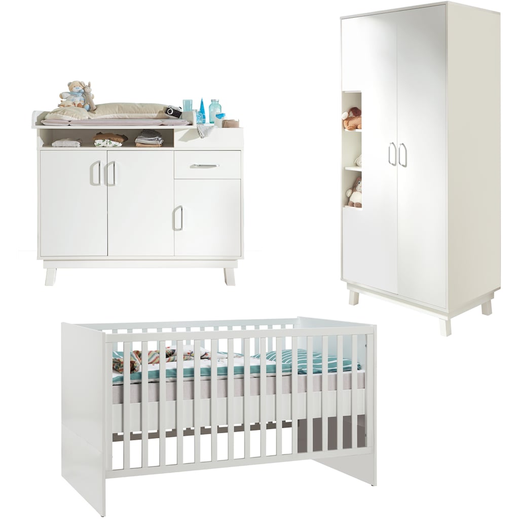 roba® Babyzimmer-Komplettset »Nordic, weiß«, (Set, 3 St., Kinderbett, Wickelkommode, Kleiderschrank)