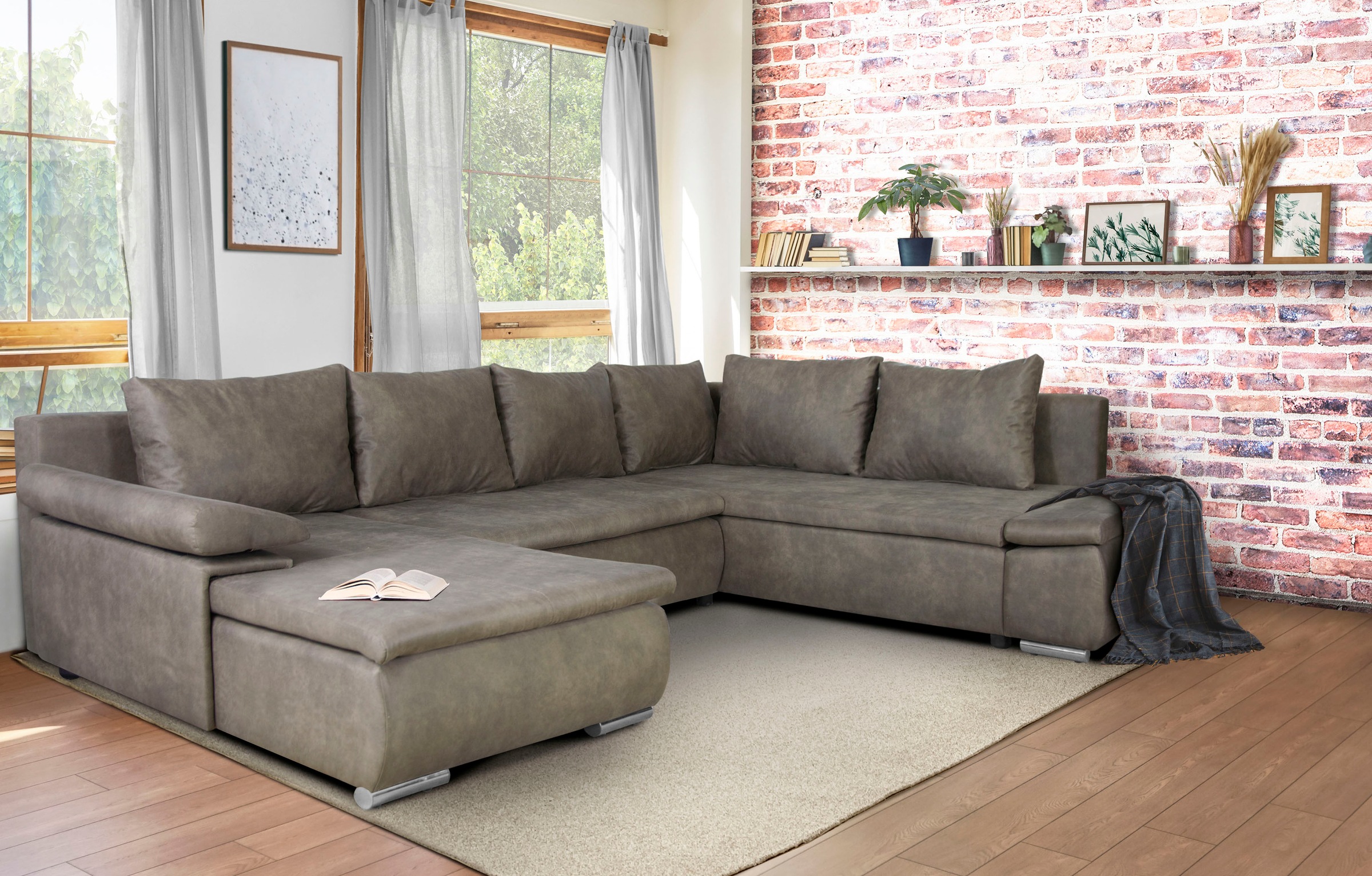 Home affaire Wohnlandschaft »Acra U-Form«, mit Bettfunktion und Bettkasten, in Mattenoptik