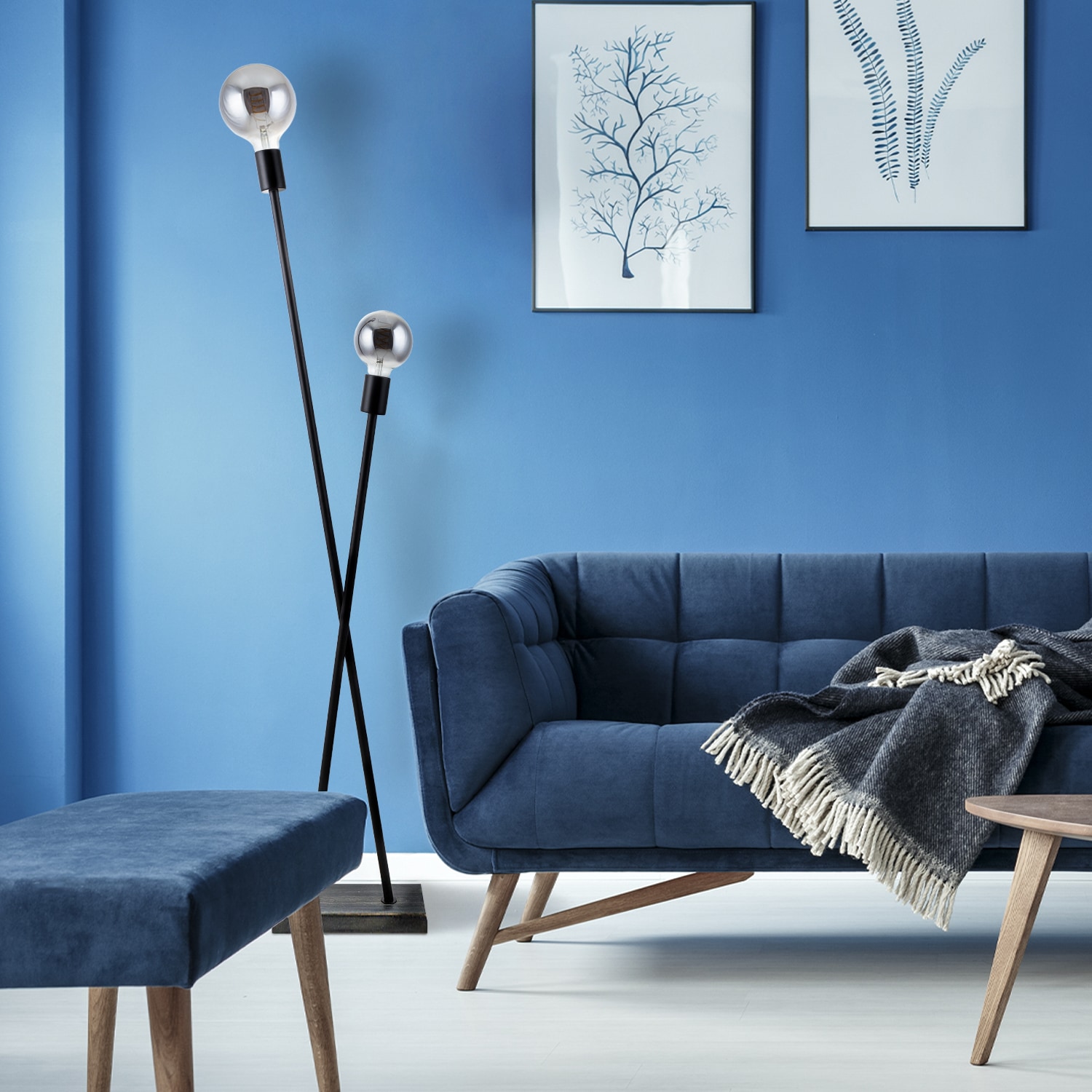 »IKS«, online Wohnzimmer Retro Lampe LED Design 2 Paco bestellen Industrial E27 Home flammig-flammig, Stehlampe Vintage Stehlampe