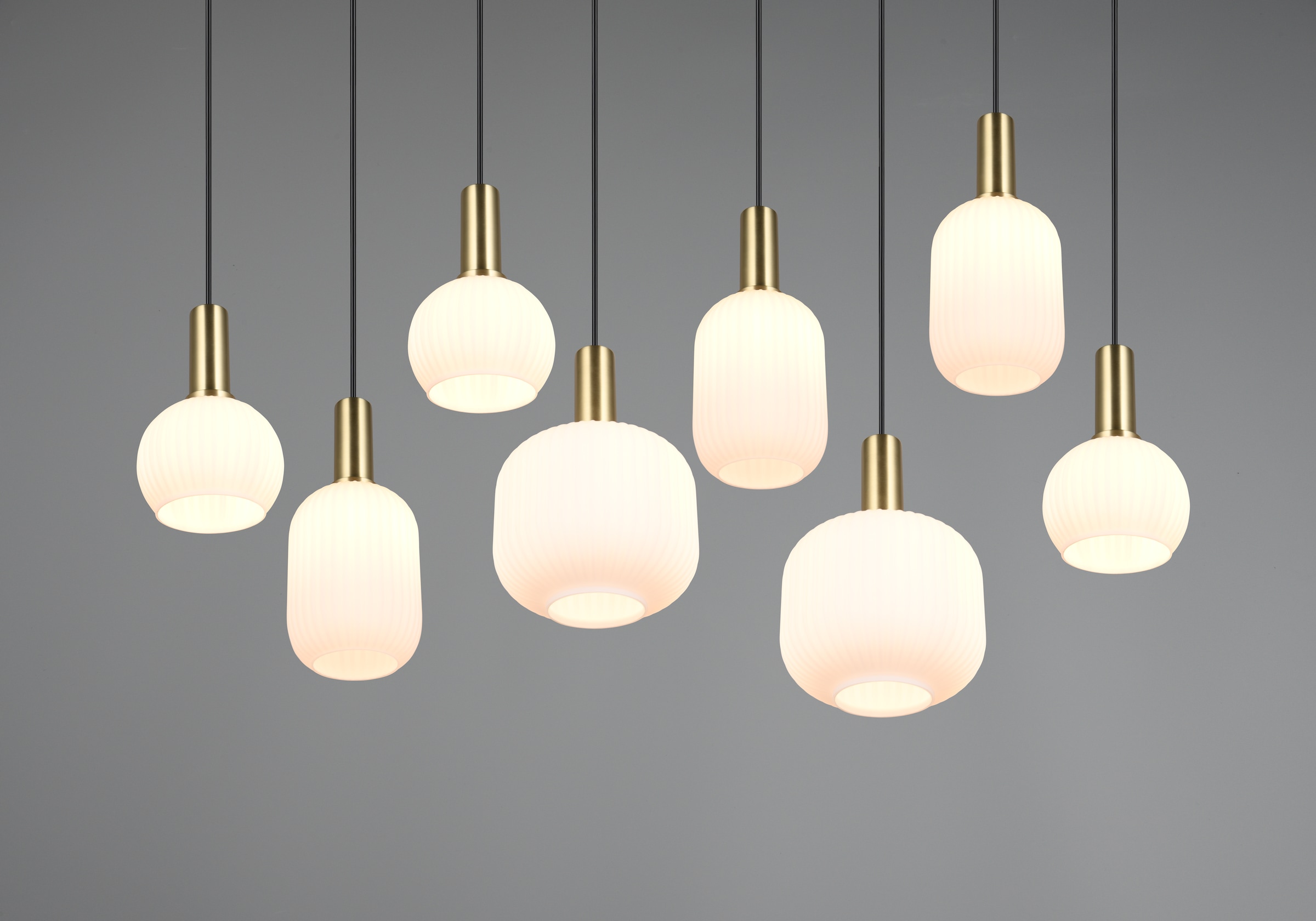 TRIO Leuchten Pendelleuchte »DIVA, E27 Hängelampe 8-flammig mit Glasschirm, exkl 8xE27 max 10W«, 8 flammig, Leuchtmittel E27 | Leuchtmittel wechselbar, höhenverstellbar bis max 150cm Hängeleuchte 120x32 cm Wohnzimmer Küche