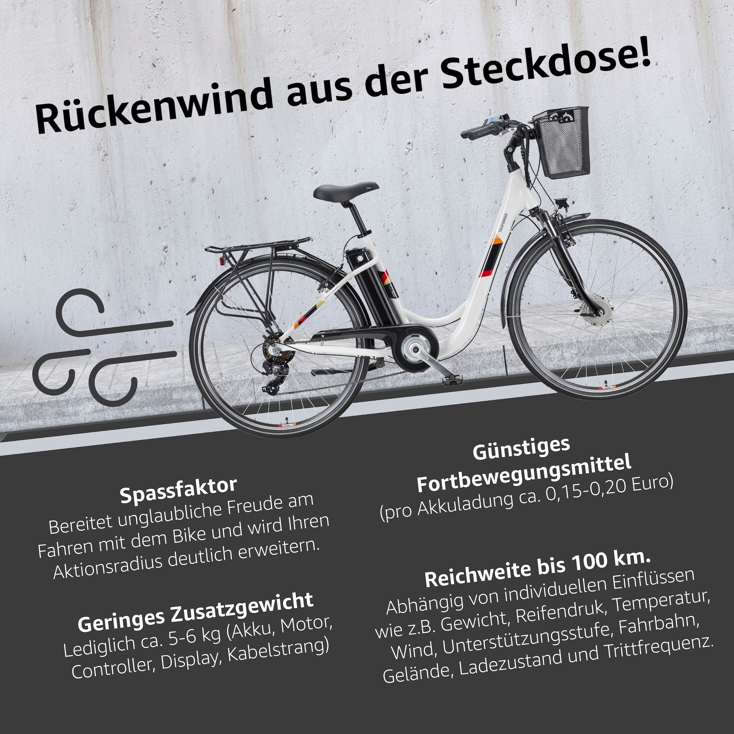 Telefunken E-Bike »Multitalent RC822«, 7 Gang, Shimano, Tourney, Frontmotor 250 W, (ca. 100 km Reichweite-2 V-Bremsen-Beleuchtung-Straßenzulassung), City Elektrofahrrad, Damen Herren, 28 Zoll, 36 V 374 Wh Akku, Pedelec