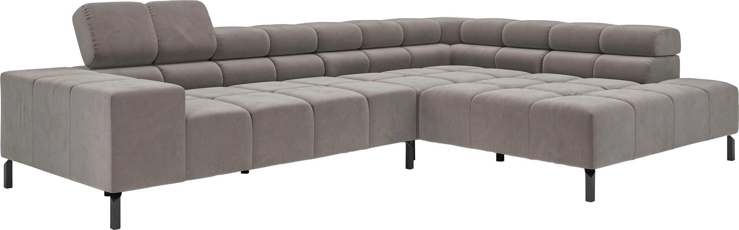 INOSIGN Ecksofa »Ancona New, wahlweise motorische Sitztiefenverstellung, auch in Cord«, feine Steppung, mit Kopfteilverstellung, 3 Zierkissen, L-Form
