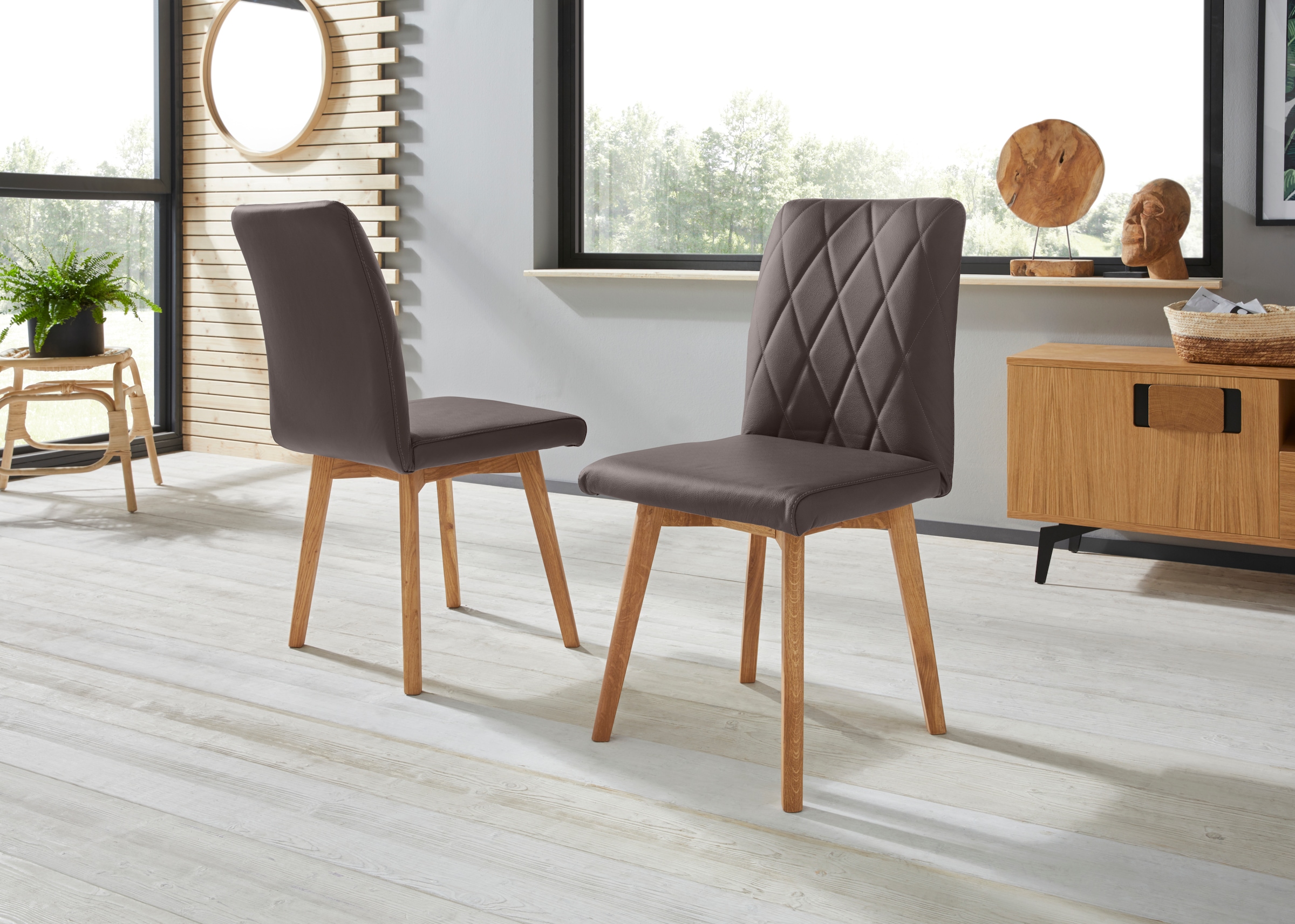 Home affaire Esszimmerstuhl »Brest« (Set) 2 Stk.Gestell aus Eiche Massivhol günstig online kaufen