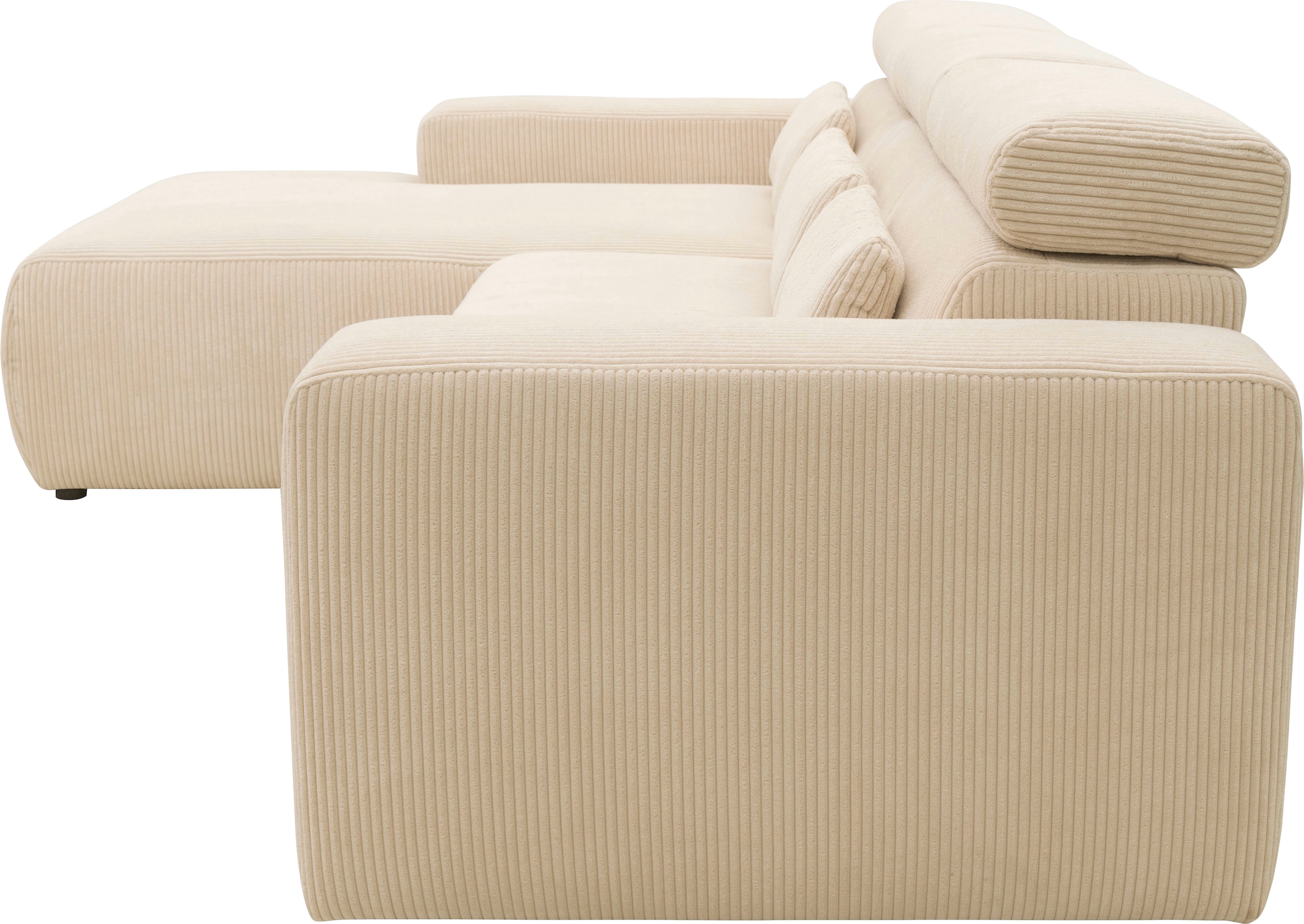 DOMO collection Ecksofa »Brandon B/T: 289/177 cm, belastbar bis 140kg/ Sitz, L-Form«, mit Sitztiefenverstellung, Cord, creme