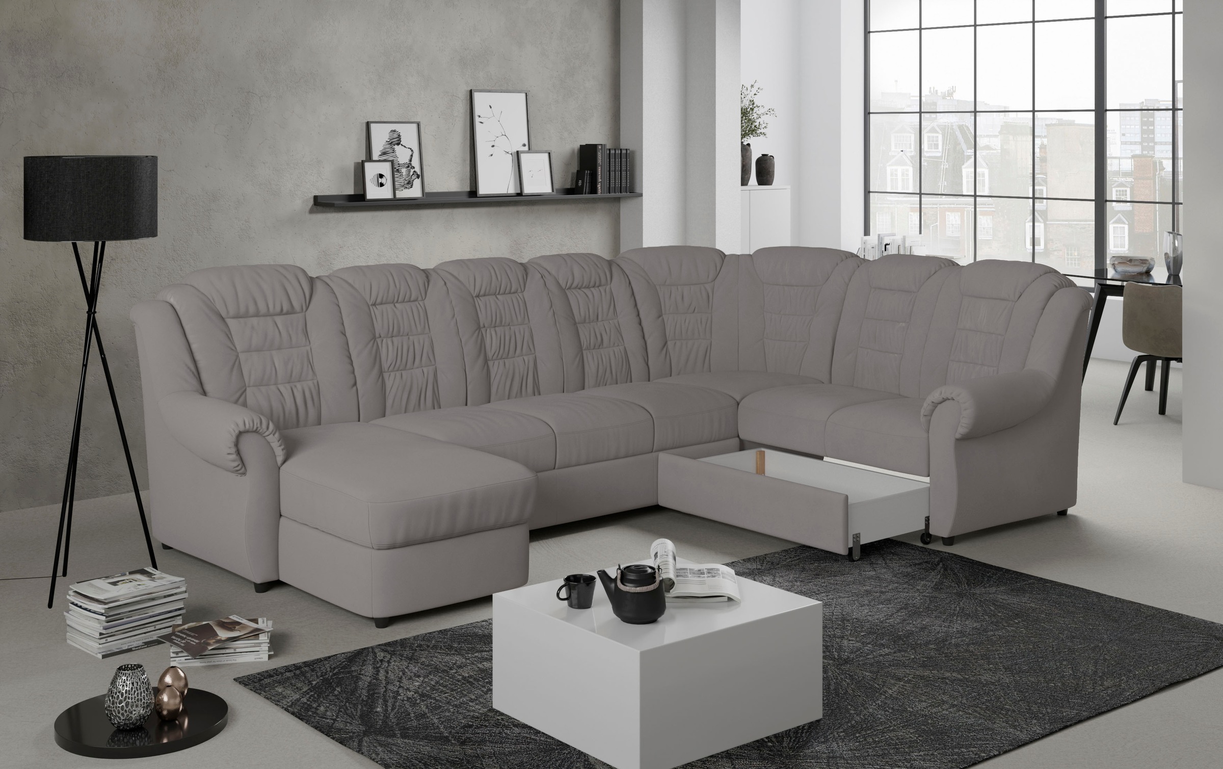 Home affaire Wohnlandschaft »Boston U-Form«, Gemütliche Wohnlandschaft mit hoher Rückenlehne in klassischem Design