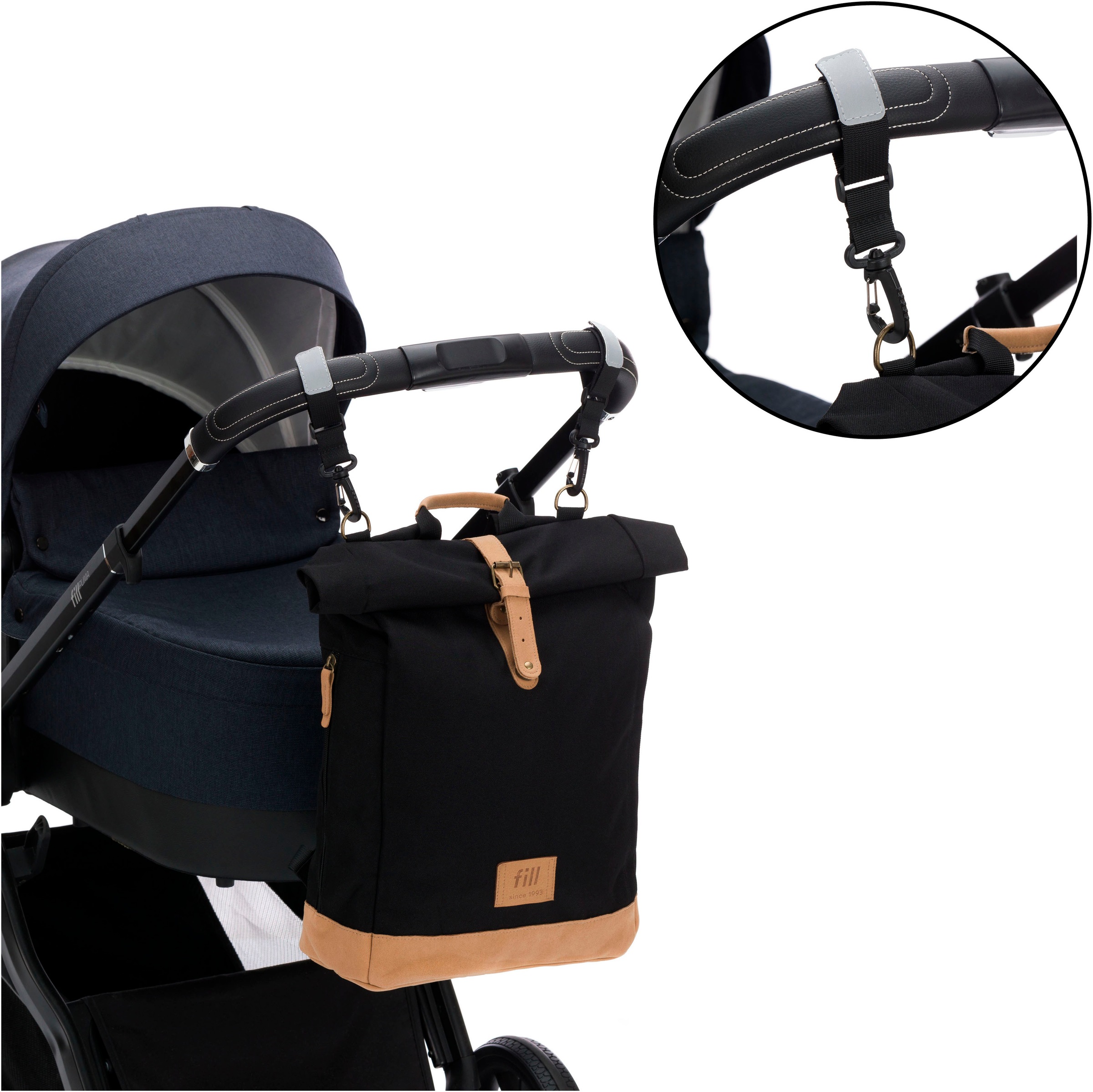 Fillikid Wickelrucksack »Rolltop Berlin schwarz«, Reflektoren, inkl. Wickeltunterlage
