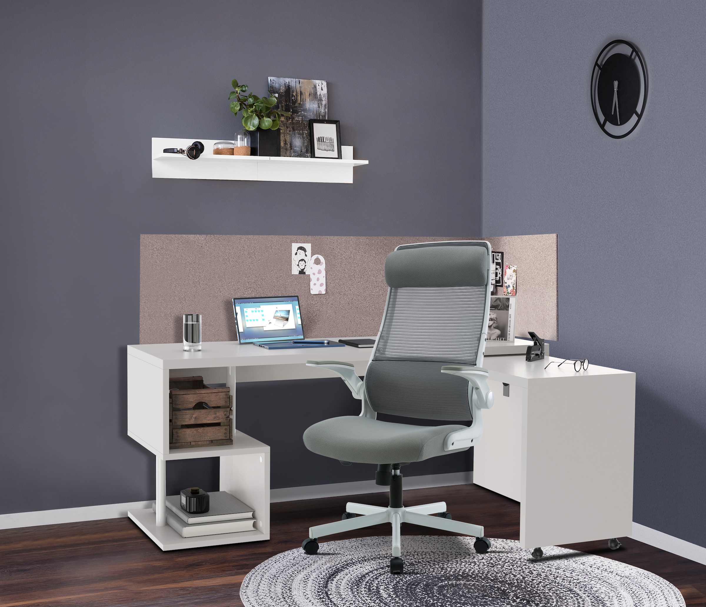 Places of Style Schreibtisch »Lopar, Eckschreibtisch«, rollbares Tischelement, großzügige Arbeitsfläche, Winkel 180x129 cm