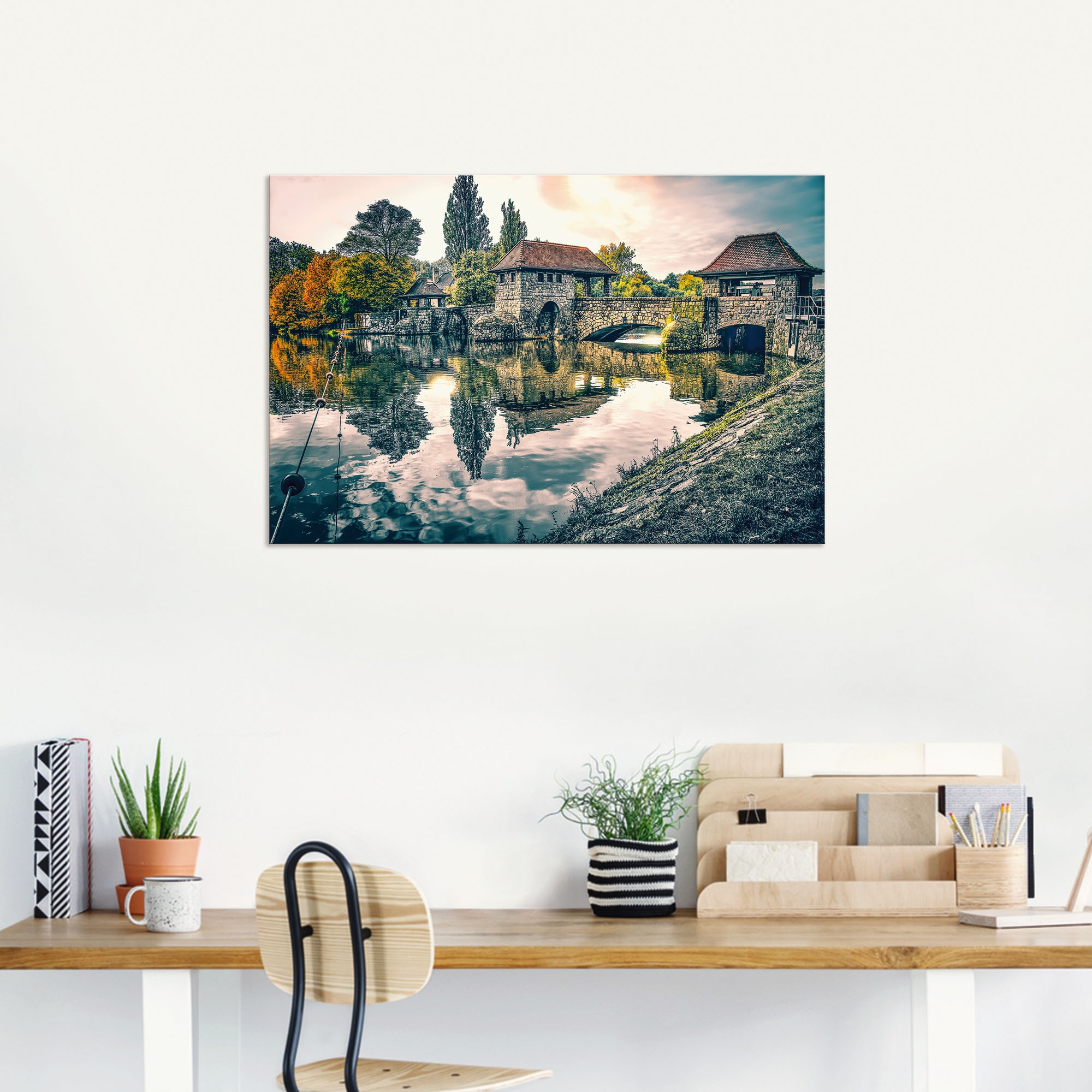 Artland Wandbild »Wehr. Palmengartenwehr Leipzig im Herbst«, Gebäude, (1 St.), als Alubild, Leinwandbild, Wandaufkleber oder Poster in versch. Größen