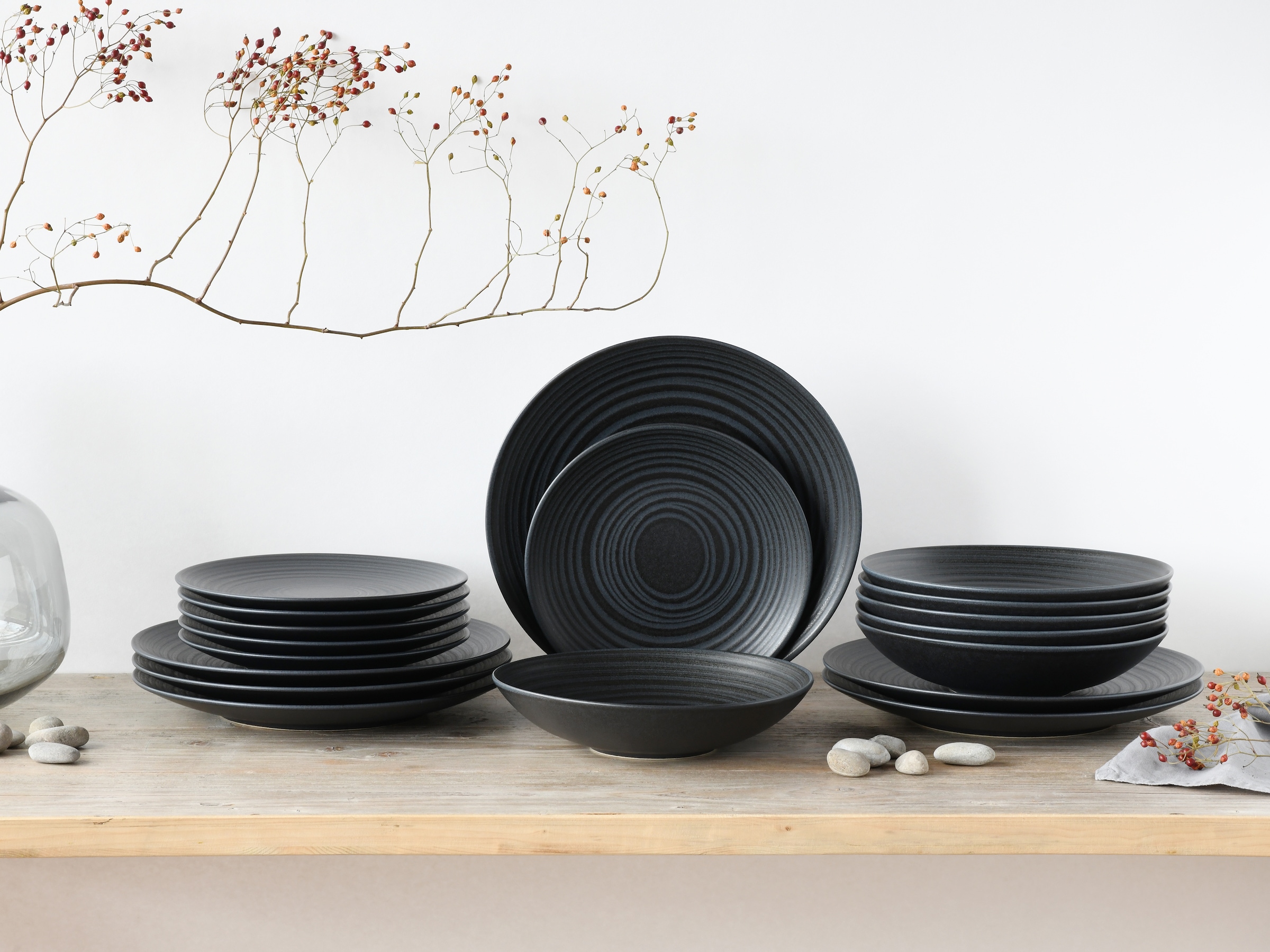 CreaTable Teller-Set »Lava Stone Black, Teller Set 18-tlg« Seidenmatte Glasur