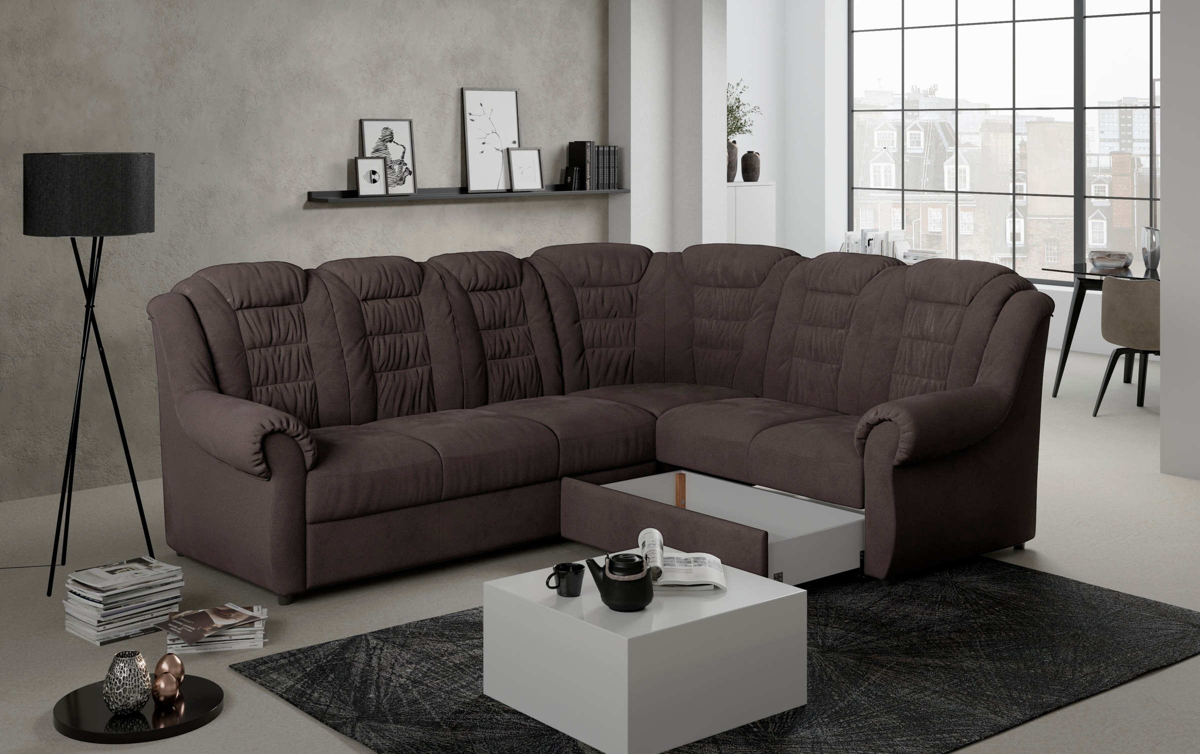 Home affaire Ecksofa »Boston L-Form«, mit hoher Rückenlehne, optional mit Bettfunktion und Stauraum