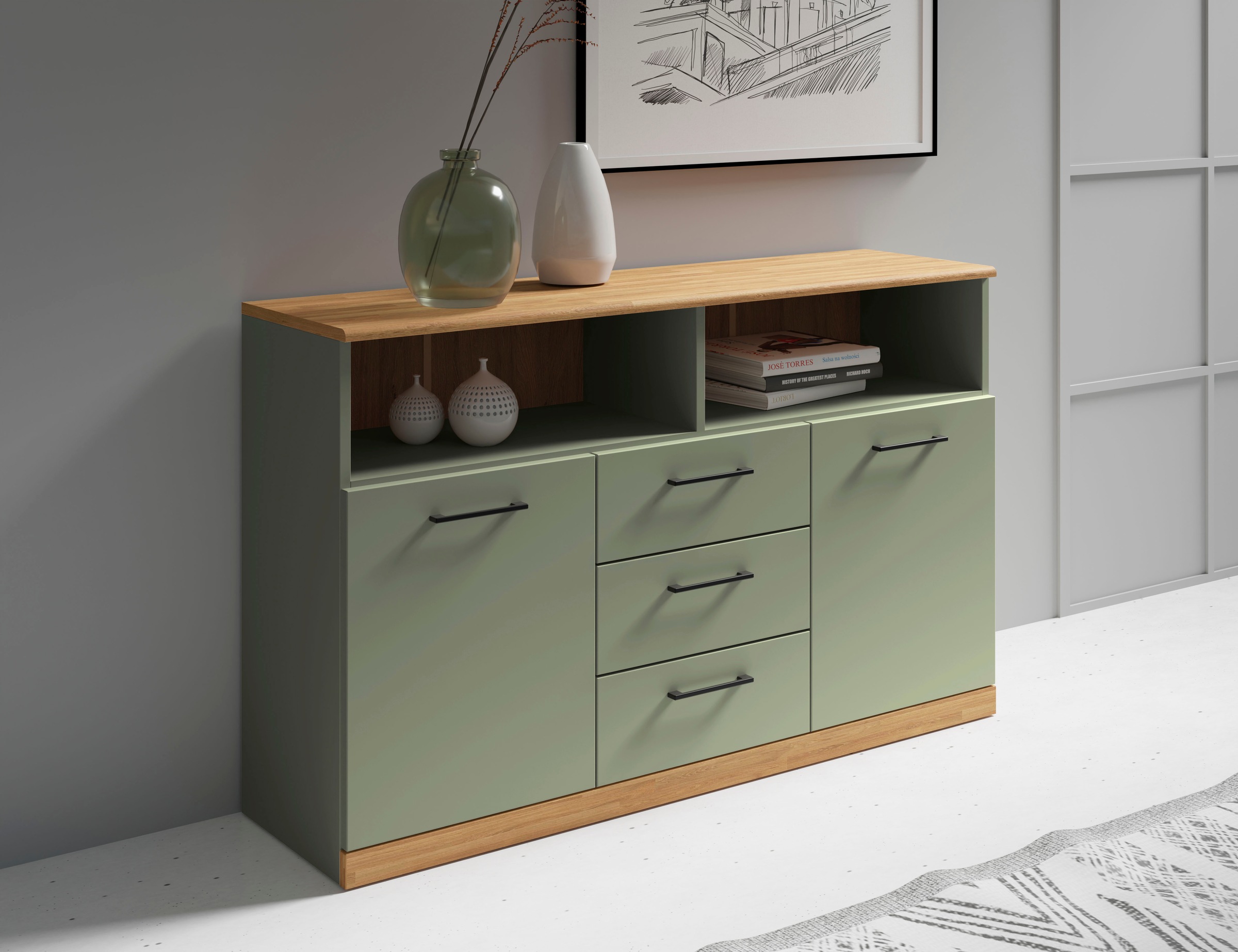 Home affaire Sideboard »Ribe,130cm breit,80cm hoch,Türen und Schubladen,6 F günstig online kaufen