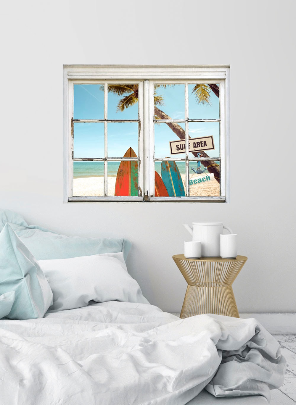 queence Wandsticker »Surf Area Beach«, Wandsticker, Wandbild, selbstklebend, Surfer
