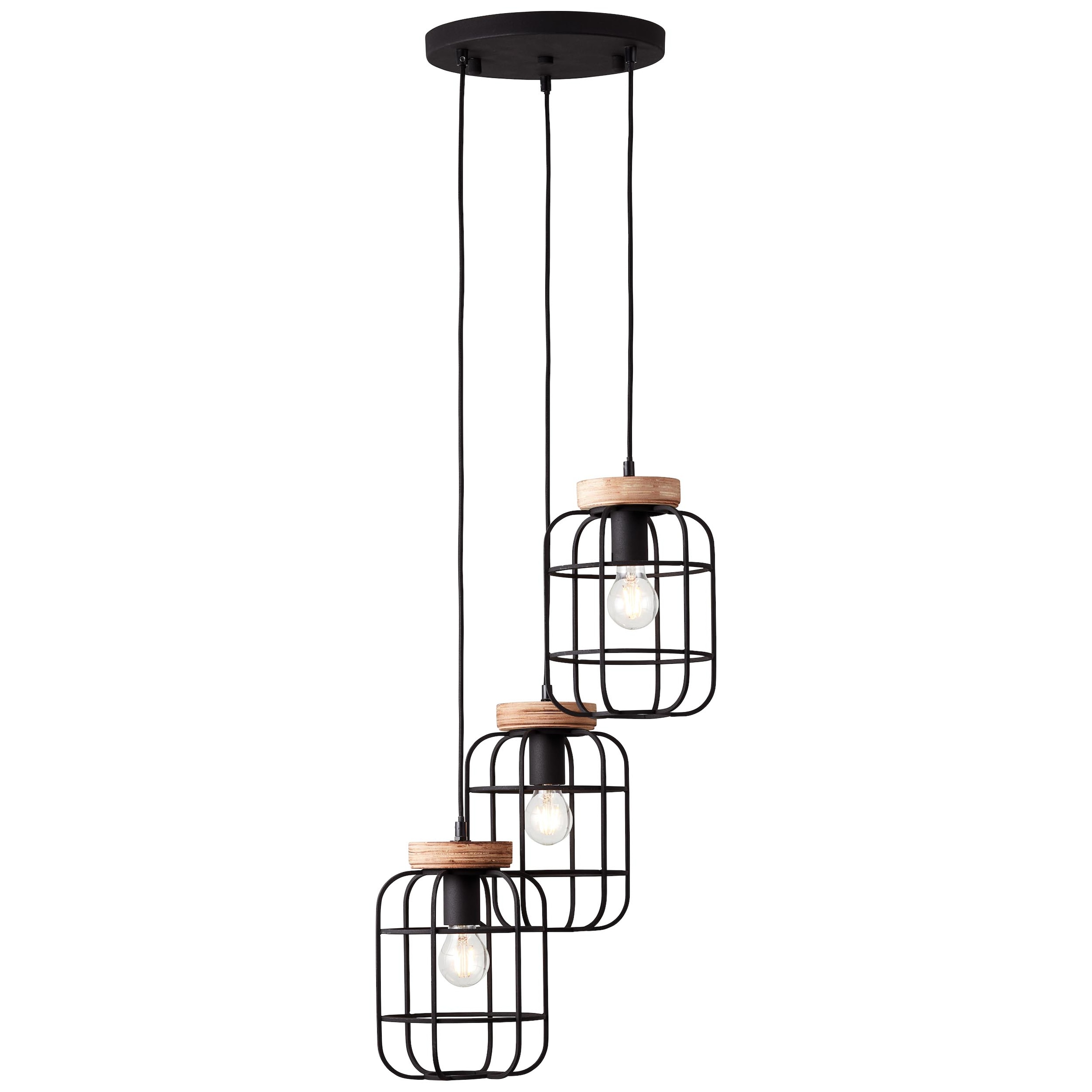 Brilliant Pendelleuchte »Gwen«, 3 flammig, Leuchtmittel E27 | ohne Leuchtmittel, 165 cm Höhe, Ø 42 cm, 3 x E27, Metall/Holz, antik holz/schwarz korund