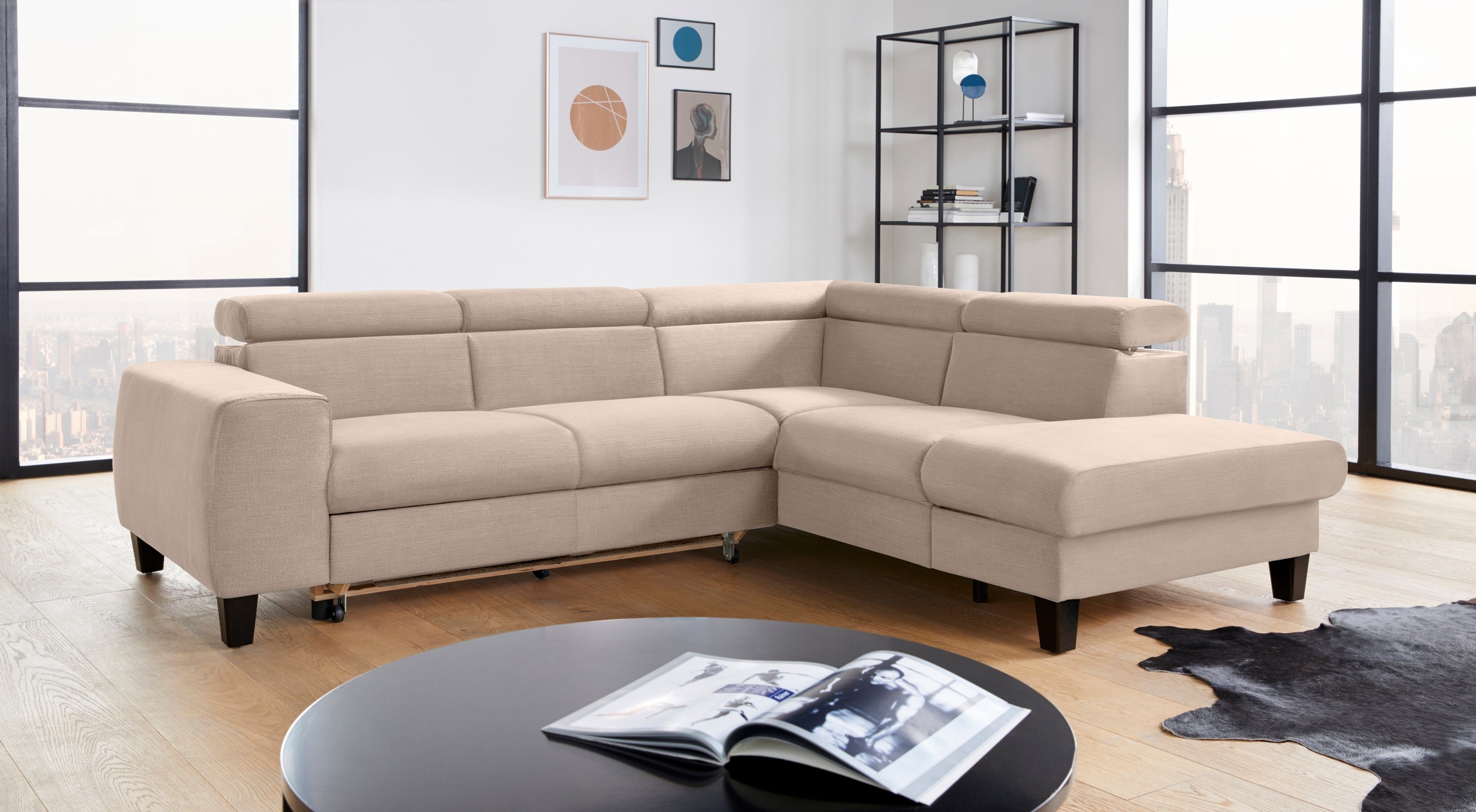 COTTA Polstergarnitur »Morven L-Form«, (Set), Set bestehend aus: Ecksofa mit Kopfteilverstellung & Hocker