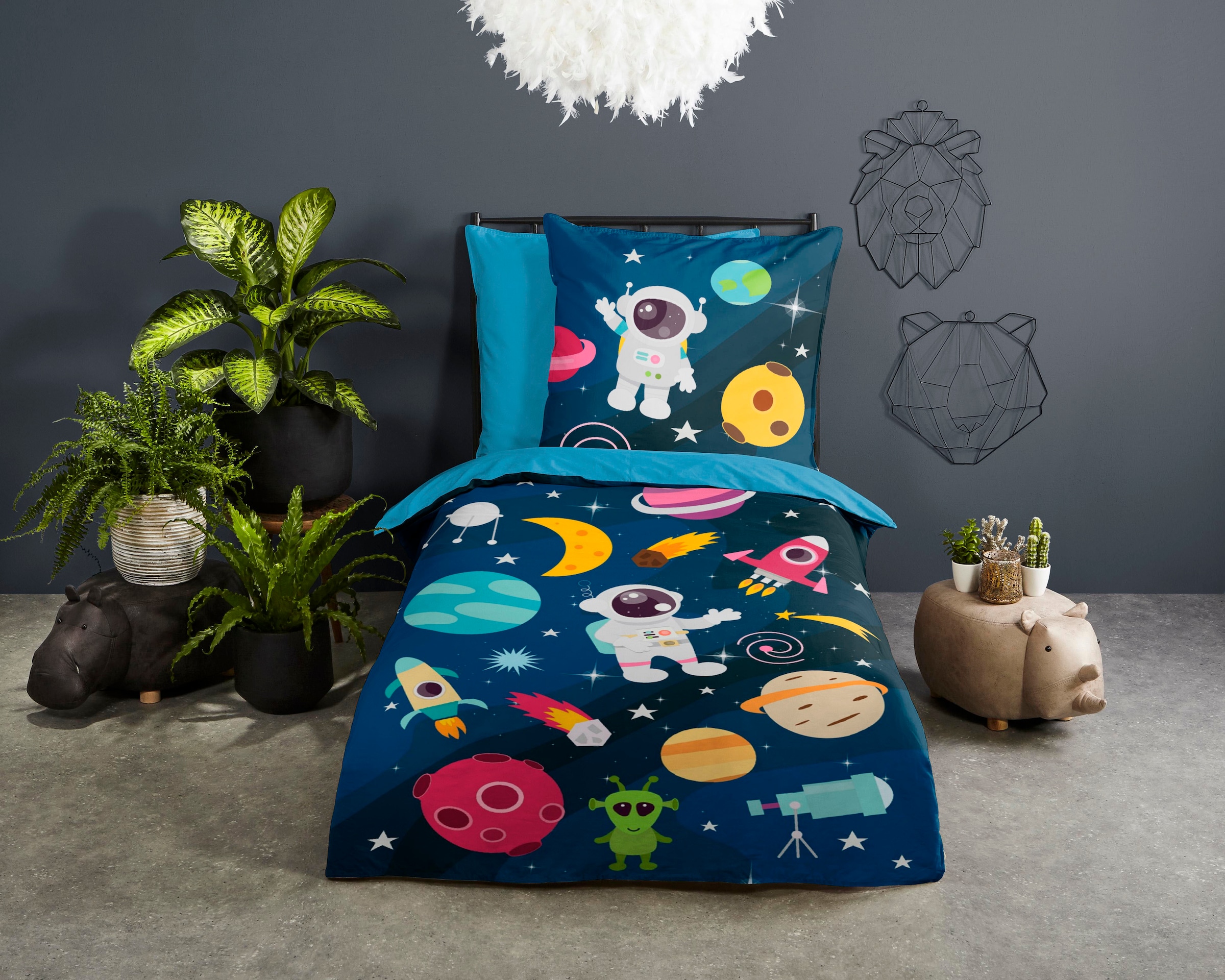 PURE luxury collection Kinderbettwäsche »Planets«, 135x200, Pflegeleicht, R günstig online kaufen