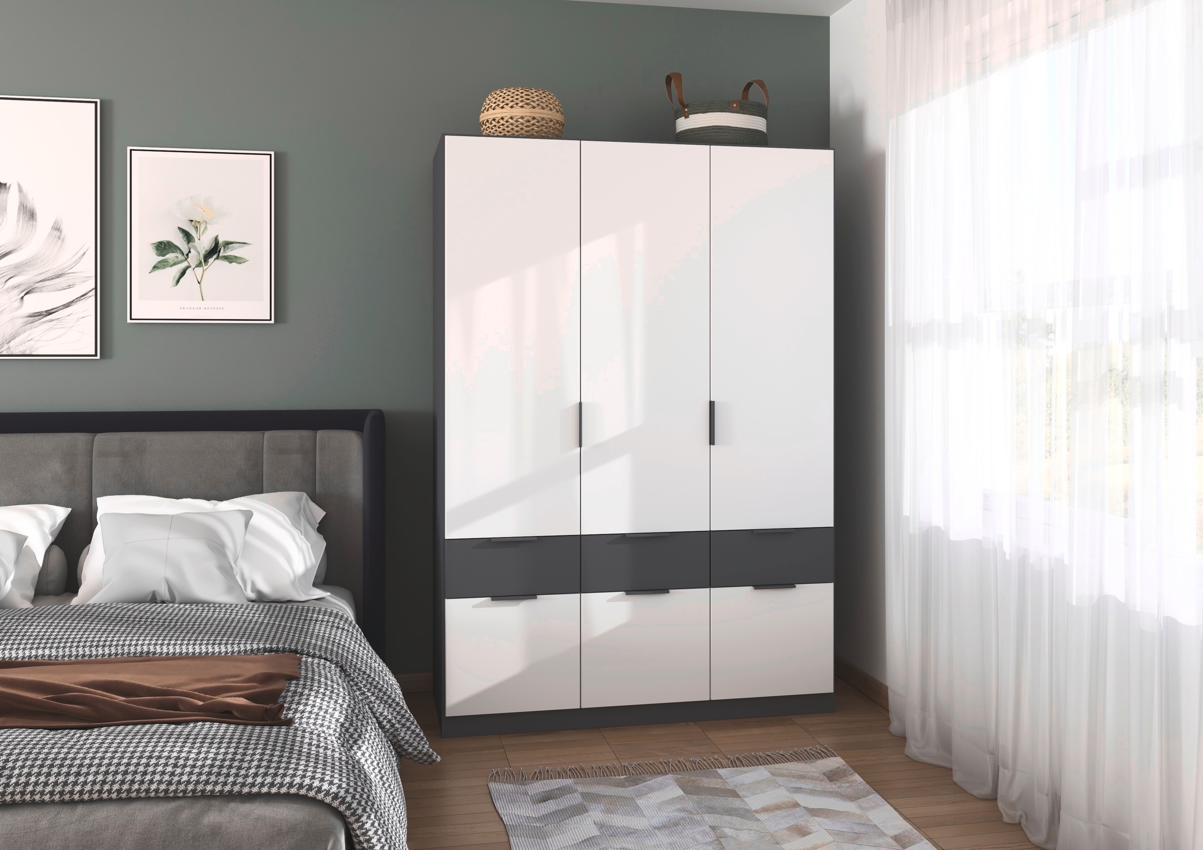 rauch Kleiderschrank »Kleiderschrank Schrank Garderobe Wäscheschrank DUNDEE«, (mit 3 Griff-Varianten), Schubladen in zwei Höhen, optional mit Spiegel MADE IN GERMANY