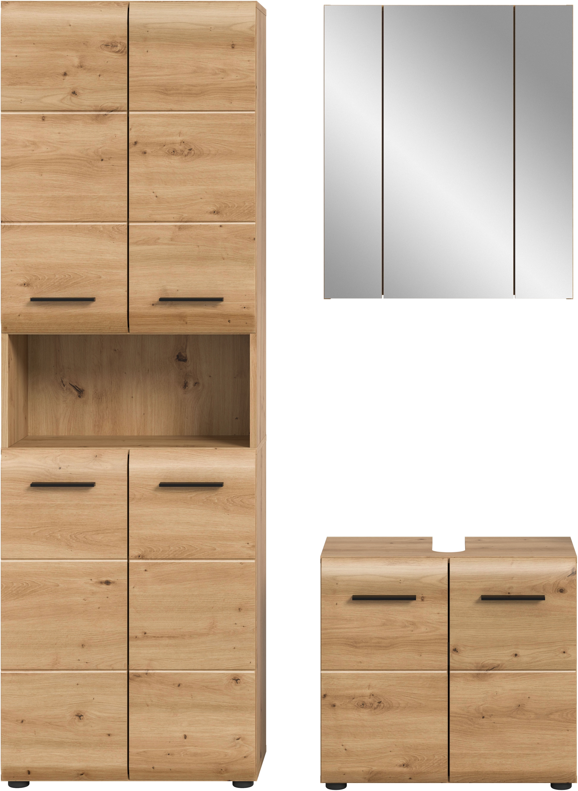 INOSIGN Badmöbel-Set »FLORENZ, TOPSELLER!, 3-teilige Badkombination, hochwertige MDF-Front«, (Set, 3 St., best. aus: 1 Hochschrank, 1Waschbeckenunterschrank, 1 Spiegelschrank), Bad-Kombination, Bad-Möbel, Badezimmer, Kombination, Kombi