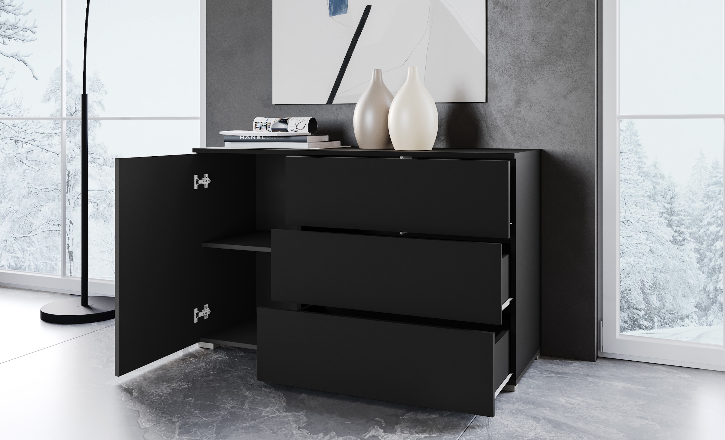 INOSIGN Sideboard »PARIS«, (1 St.), Moderne 110cm breite grifflose Kommode, vielseitig einsetzbar