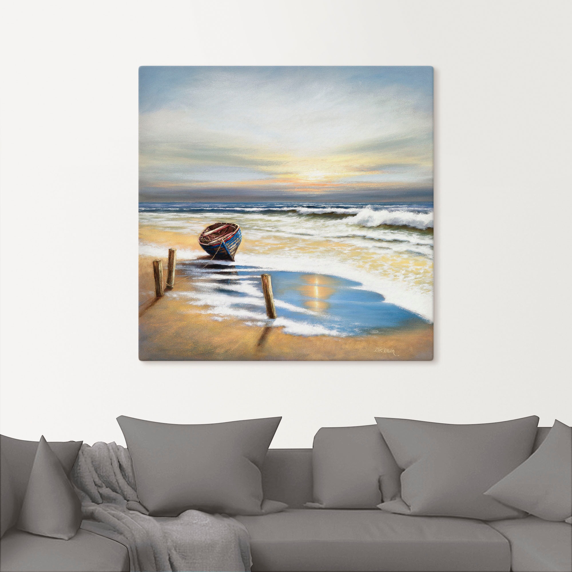 Artland Wandbild »Boot an der Küste«, Strand, (1 St.), als Leinwandbild, Wa günstig online kaufen