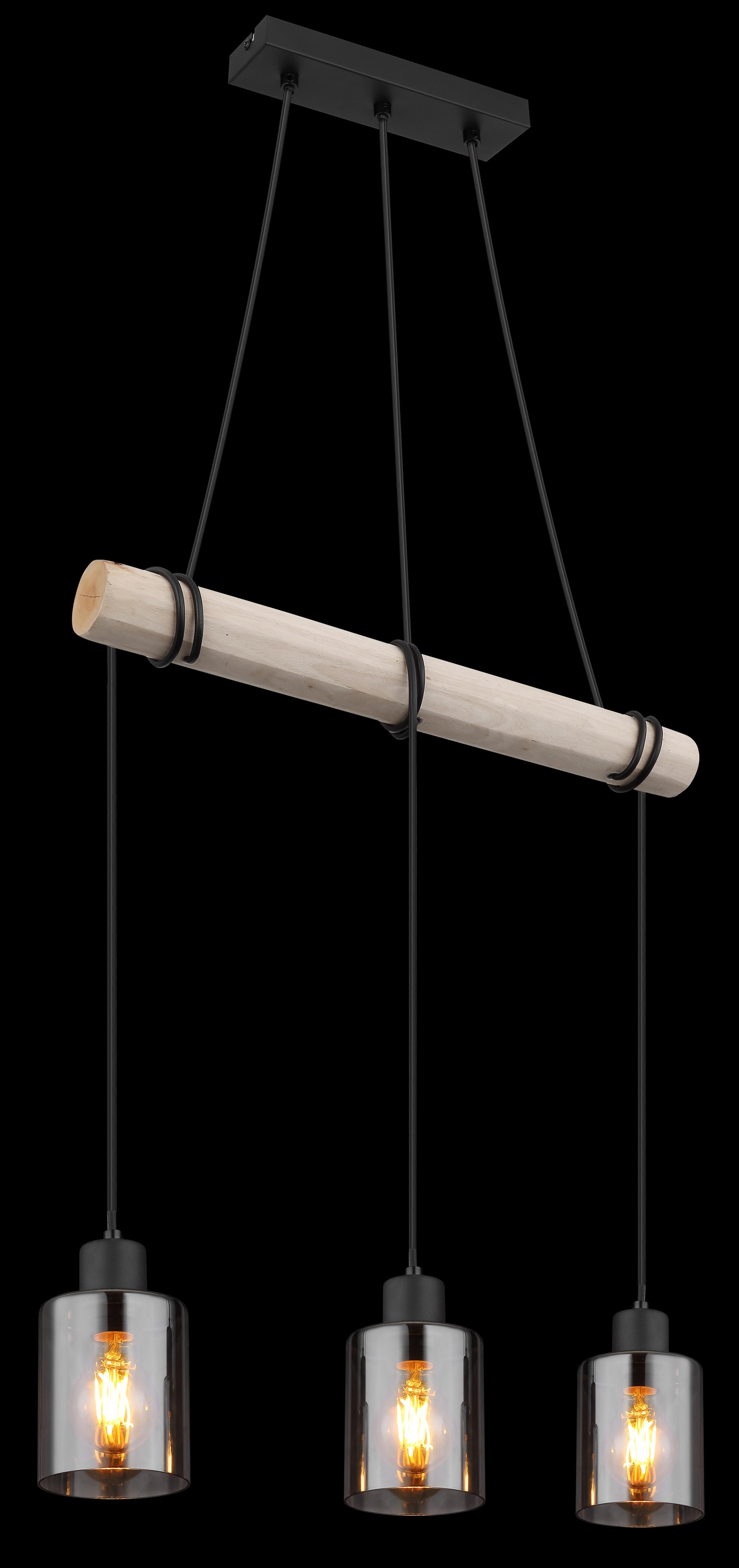 GLOBO LIGHTING Hängeleuchte »HADERA« E27 1 Stk. Hängeleuchte Schwarz/Holz, Rauchglas, höhenkürzbar, E27