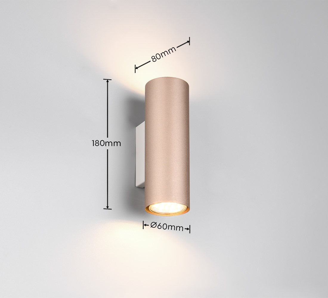 TRIO Leuchten Wandleuchte »MARLEY, 2-flammiger Wandstrahler mit up-and-down Licht, GU10 Wandspot«, 2 flammig, Leuchtmittel GU10 | Leuchtmittel wechselbar, exkl 2xGU10 max 35W, Farbkombination coffee + warm grey, Höhe 18cm