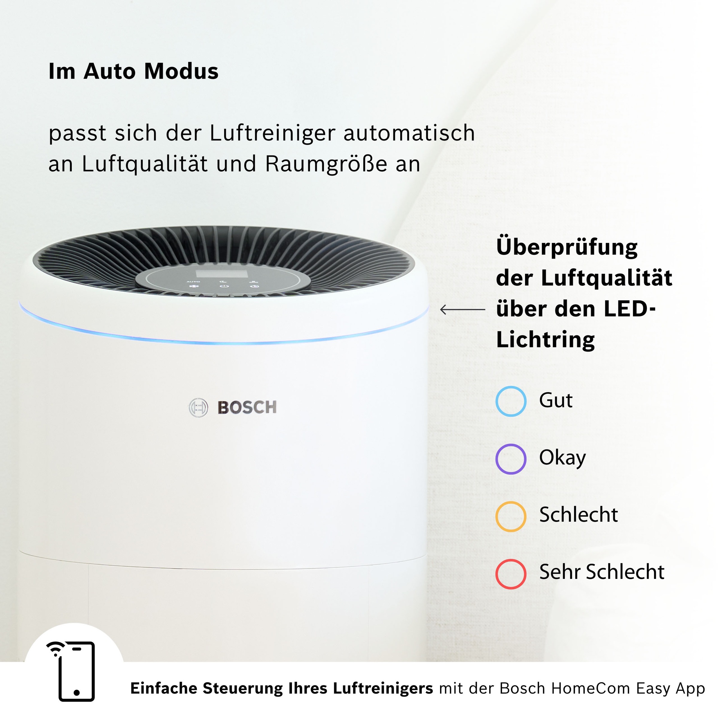 BOSCH Luftreiniger »Air 6000i, leistungsstark und mit App-Steuerung« für 125 qm Räume mit 4-in-1 Luftfilter und Temperatur- und Luftfeuchtigkeits-Sensor