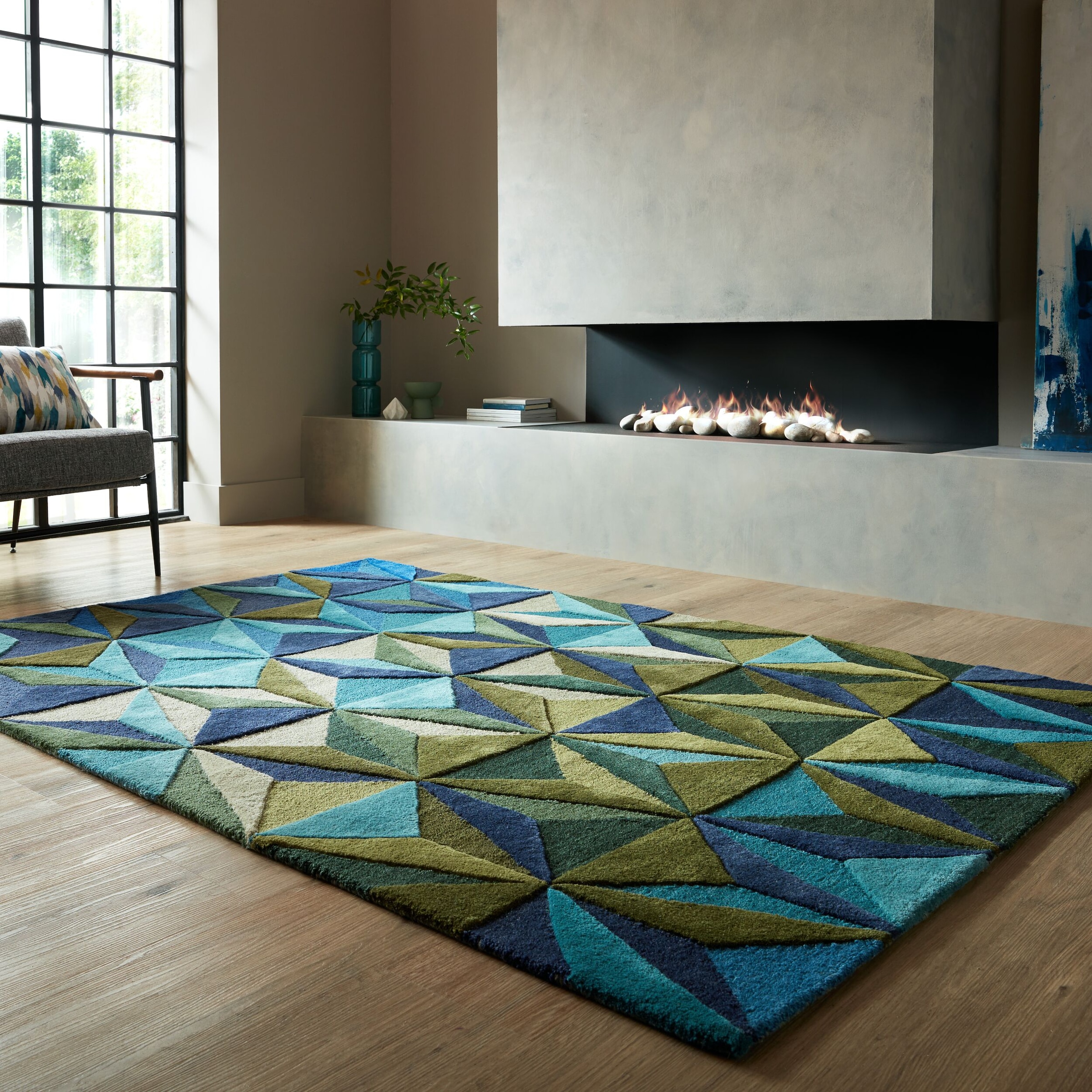 FLAIR RUGS Wollteppich »Reverie«, rechteckig, 10 mm Höhe, Geometrischer Tep günstig online kaufen