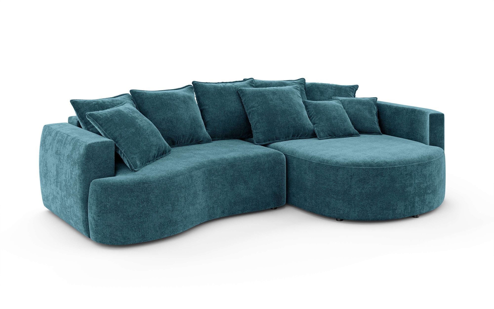 INOSIGN Ecksofa »Kahekili, Schlafsofa mit Bettkasten, Maße B/T/H: 255/181/90/ cm«, L-Form mit Wellenunterfederung, 7 Rückenkissen und 2 Zierkissen