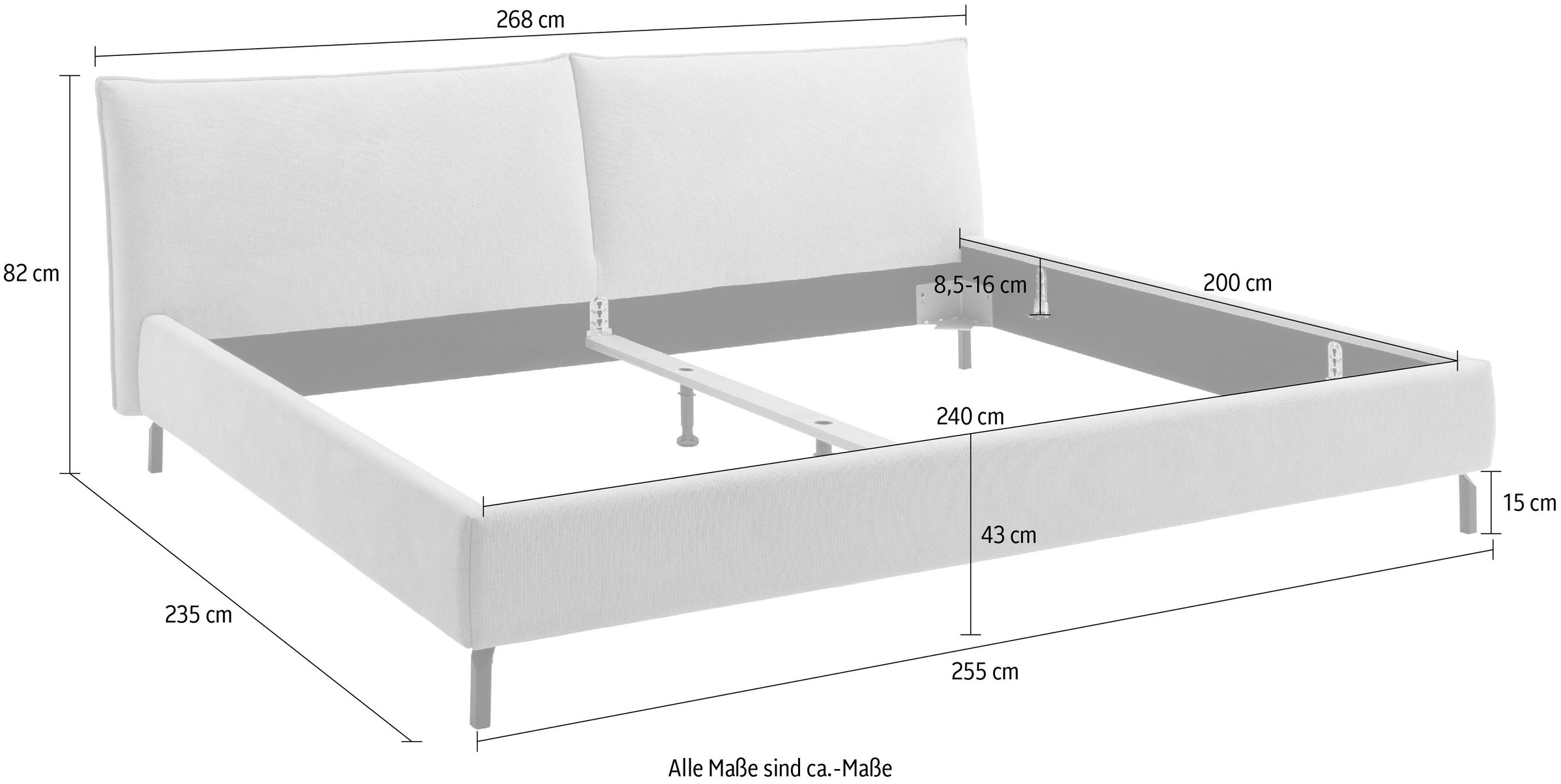 Home affaire Polsterbett »Fionara, modernes Familienbett, Liegefläche 240x200 cm« 2 tlg. tlg.