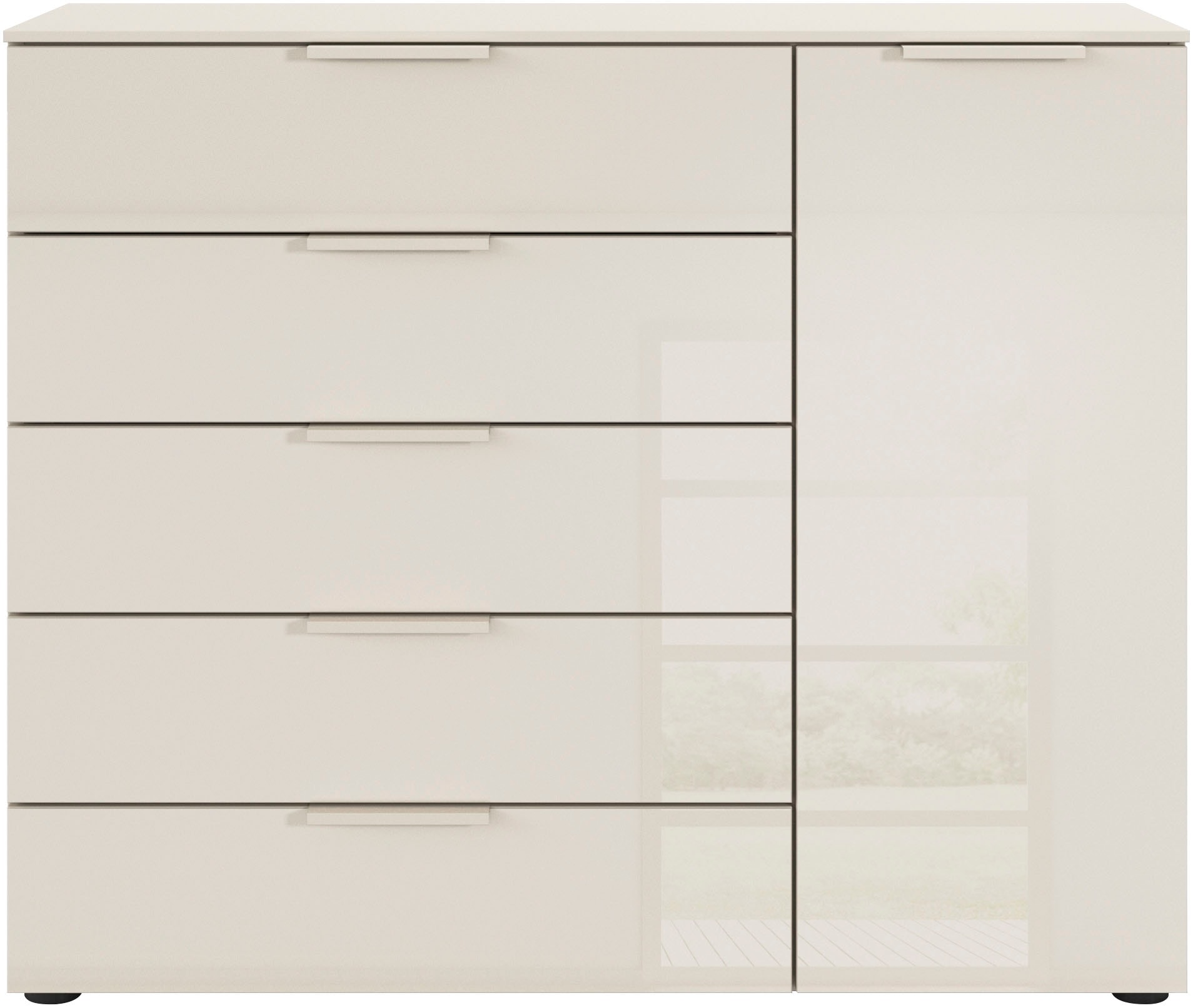 rauch Schubkastenkommode »Kommode Türkommode Sideboard Kombikommode FLIPP mit Glasfront« Breite 120 cm mit 2 Einlegeböden,  1-türig mit 5 Schubladen und Soft-Close-Funktion sowie Glasfront