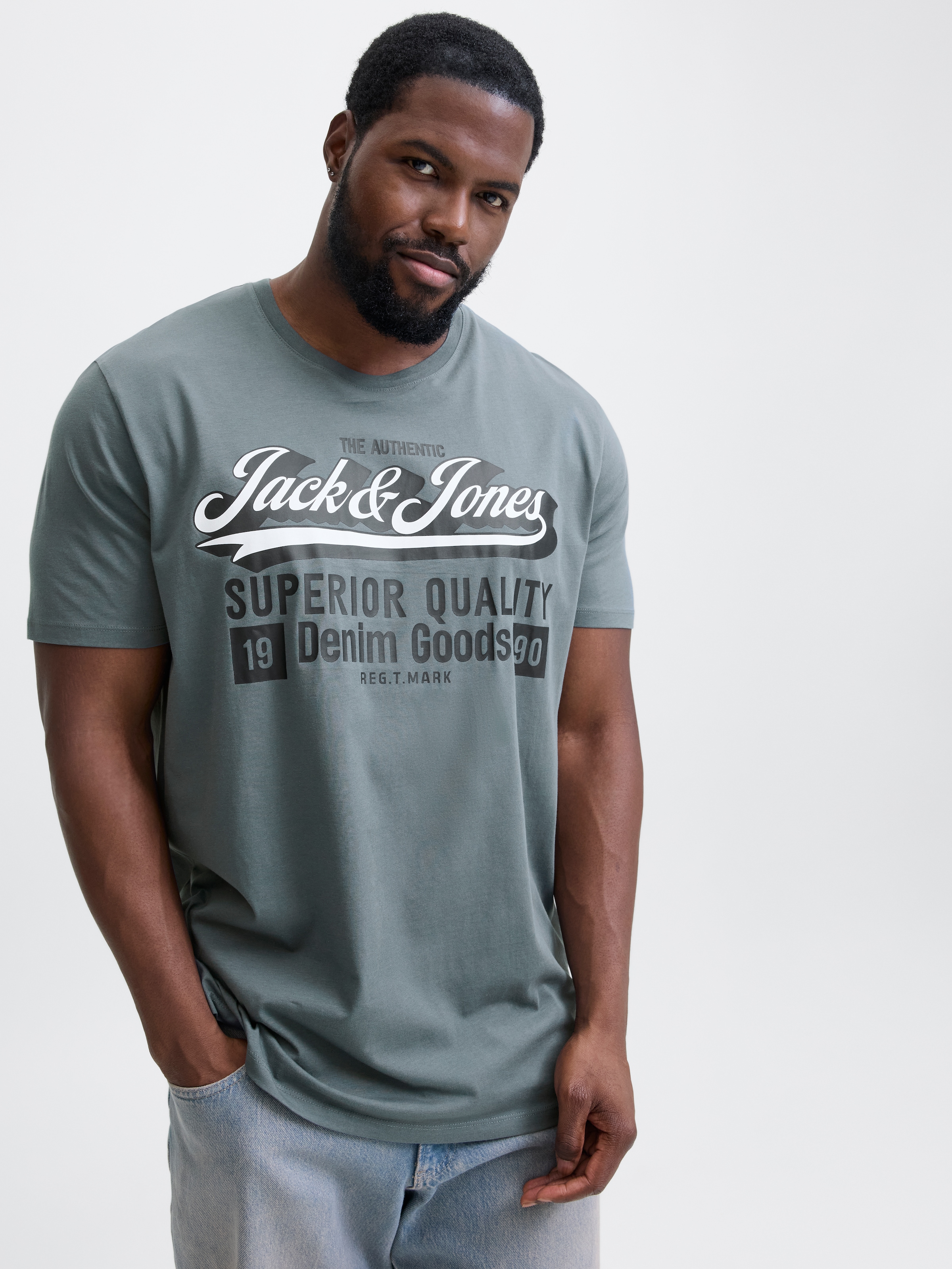 JACK & JONES PLUSSIZE T-Shirt »JJELOGO TEE SS ONECK 2 COL AW25 NOOS PLS« Stormy Weather 3XL 3XL T-Shirt von Jack & Jones Plus Size