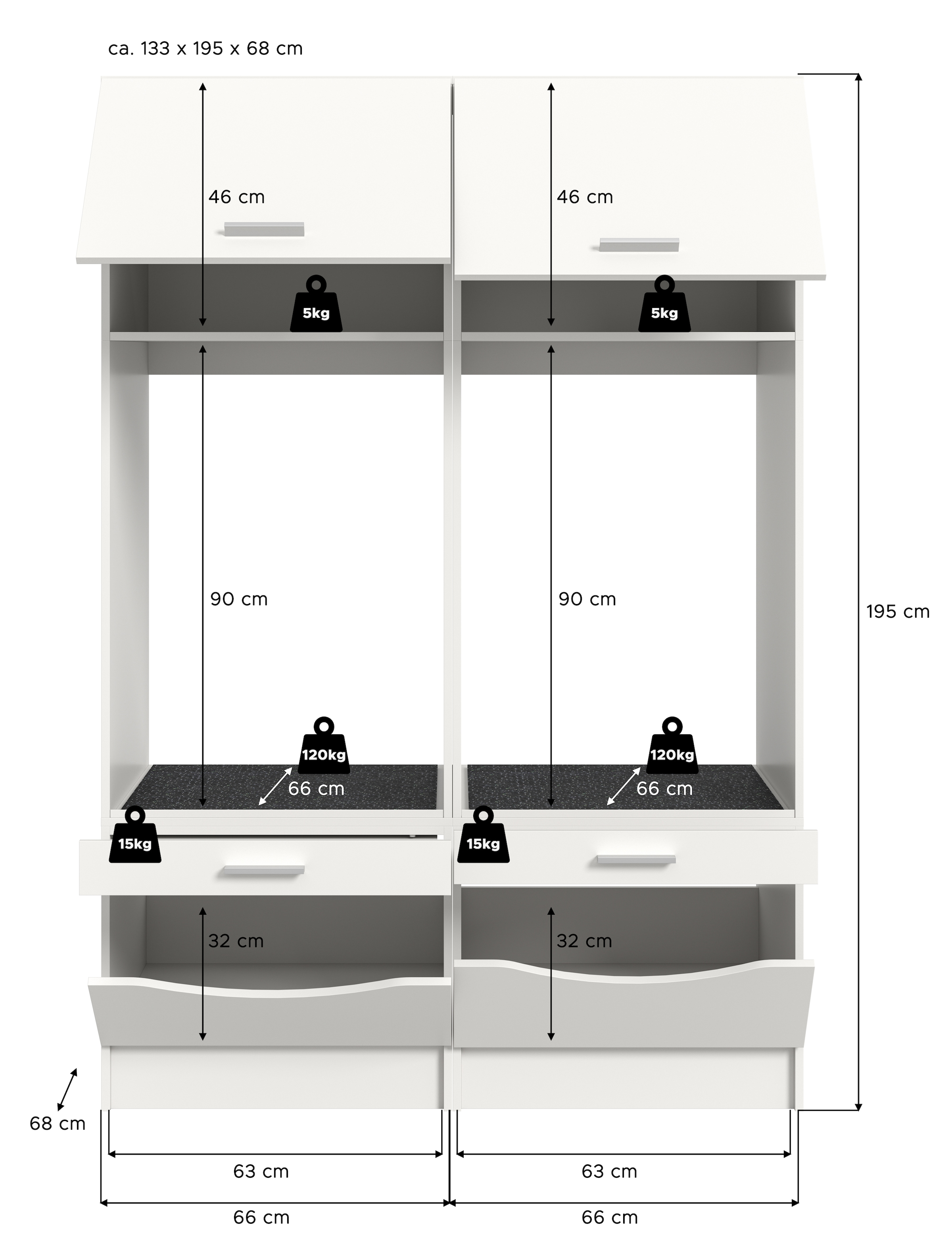 welltime Badmöbel-Set »FALAS, TOPSELLER!, 2-teilig, Hauswirtschaftsraum Set, Breite 133 cm«