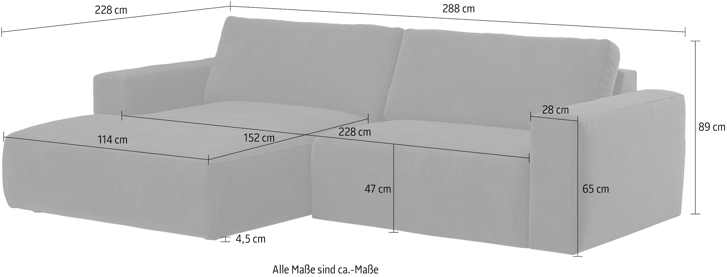 COTTA Ecksofa »Lasso L-Form«, mit breiter Recamiere im trendigen Cord oder angenehmen Strukturstoff