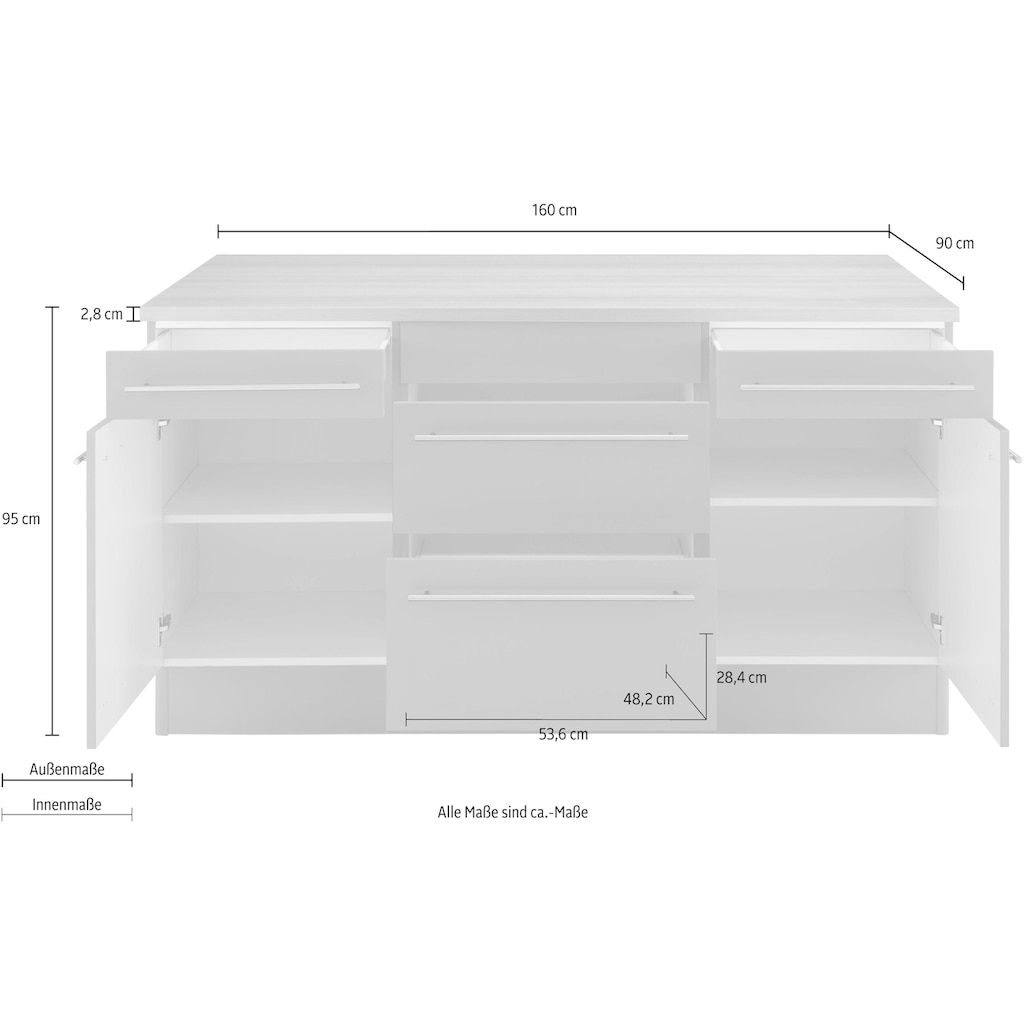 OPTIFIT Kochinsel »Bern«, Stellbreite 160x95 cm mit höhenverstellbaren Füßen