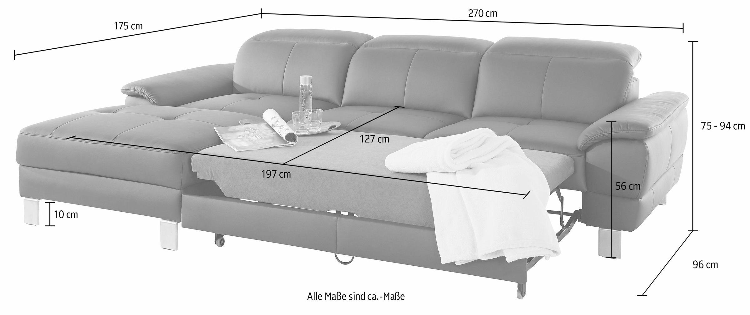 exxpo - sofa fashion Ecksofa »Mantua 2, inkl. Kopf- bzw. Rückenverstellung, bequem, L-Form«, wahlweise mit Bettfunktion und Bettkasten, tolle Verarbeitungsdetails