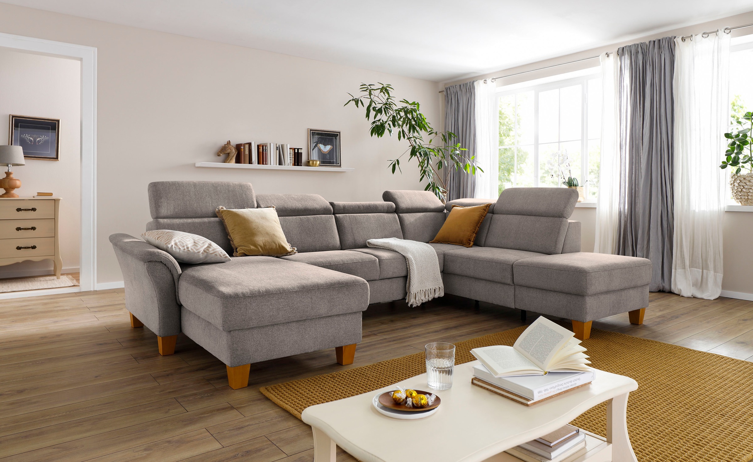 Home affaire Wohnlandschaft »Conville U-Form«, Kopfteilverstellung wahlweise mit Bettfunktion und Bettkasten
