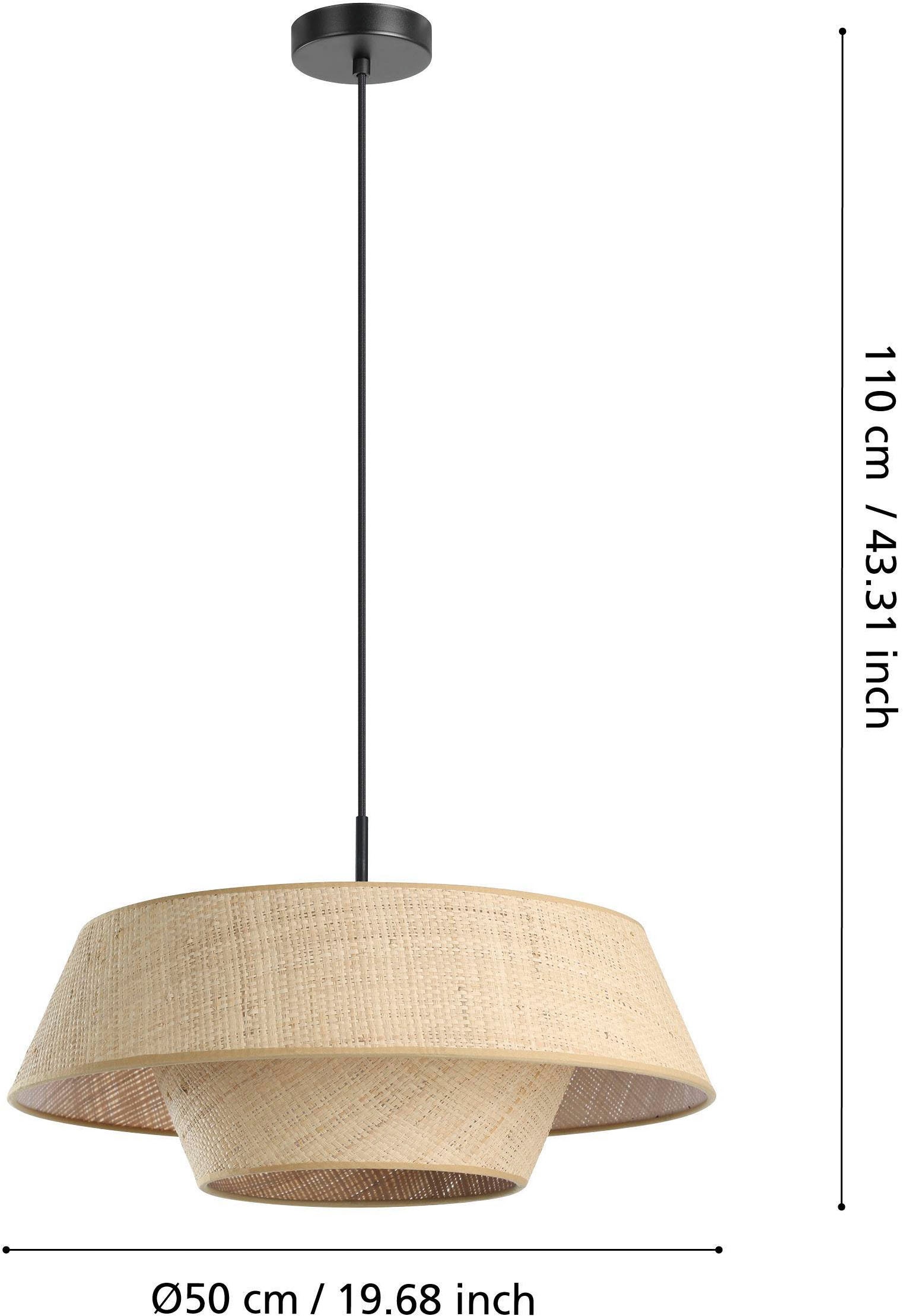 EGLO Hängeleuchte »Marford Hängelampe, Pendelleuchte Boho Japanisch, Esszimmerlampe, E27« E27 1 Stk. Hängeleuchte - H110 x Ø50 cm - schwarz - 1X60W exkl.